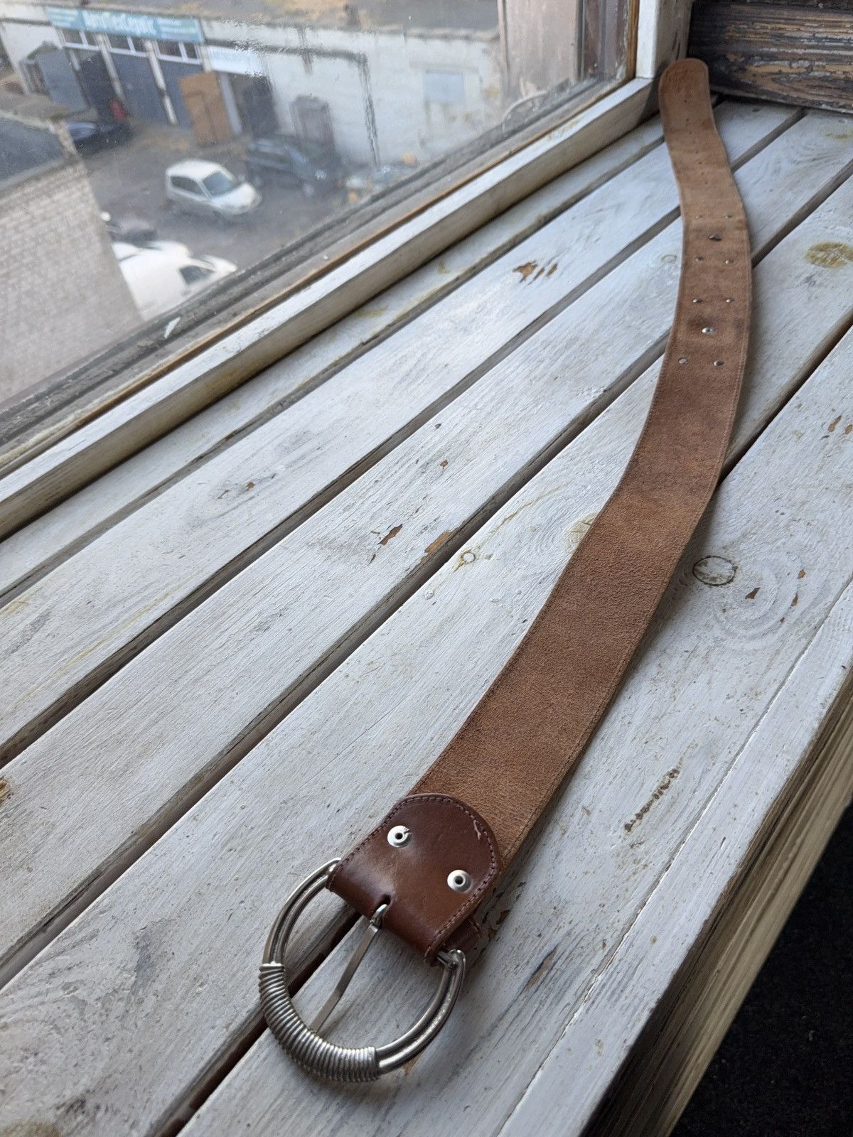 Japanese Brand Western Brown Leather Belt Green Gem Silver Details Size ONE SIZE - 5 Thumbnail