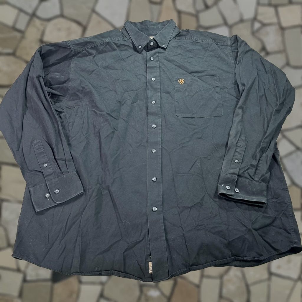 Ariat Ariat Shirt Mens 2XL Black Solid Long Sleeve Button Up Cotton Western Casual Size US XXL / EU 58 / 5 - 1 Thumbnail
