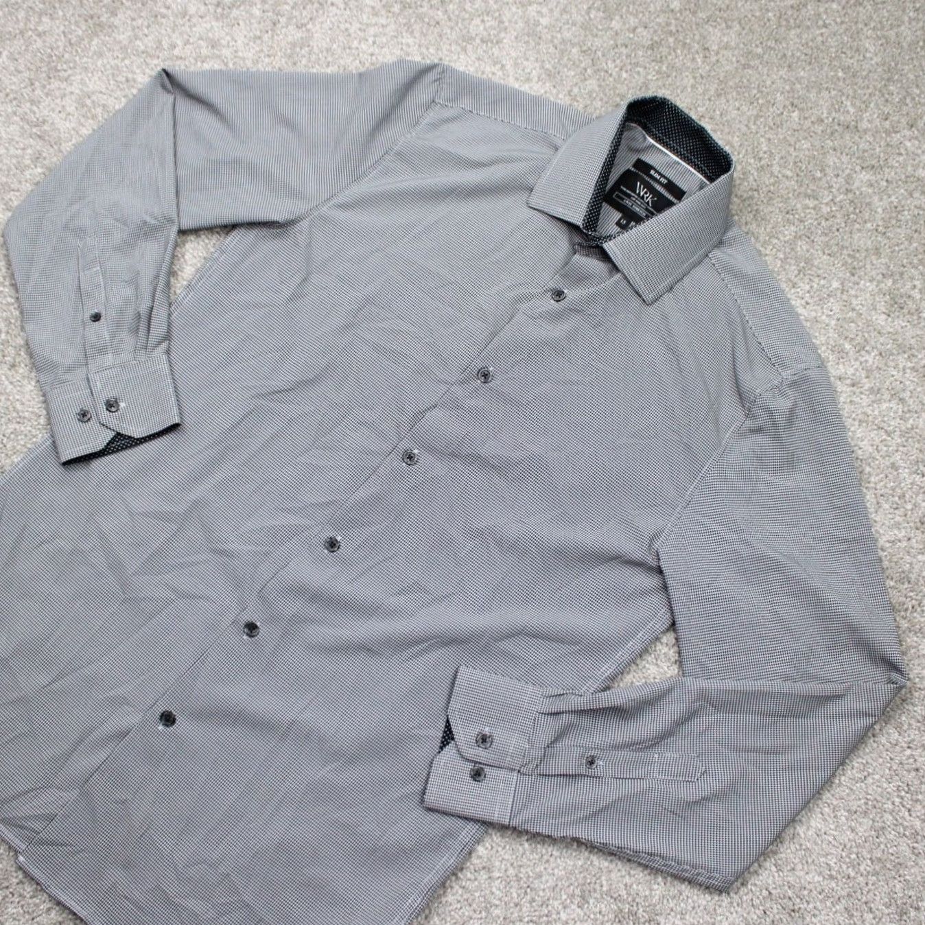 Vintage WRK Dress Shirt Mens 15 Black/White 4 Way Stretch Slim Fit L/S Button Size 40R - 4 Thumbnail