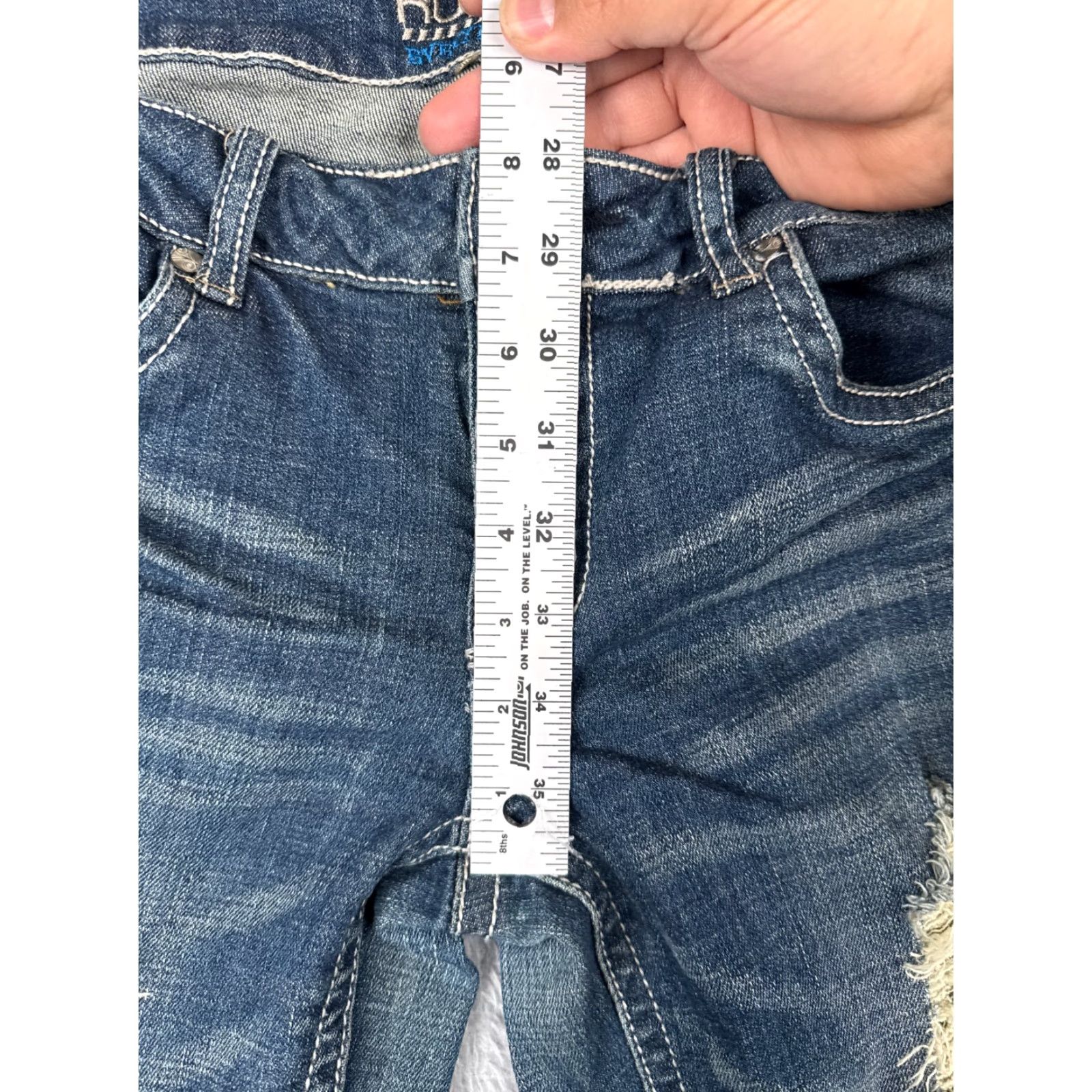 Vintage Refuge Jeans Women Bootcut Jeans 10 Blue Denim Distressed Stretch 31x28 Regular 5-Pocket Solid Cotton Blend Blue Womens Jeans Size 32" / US 10 / IT 46 - 7 Thumbnail