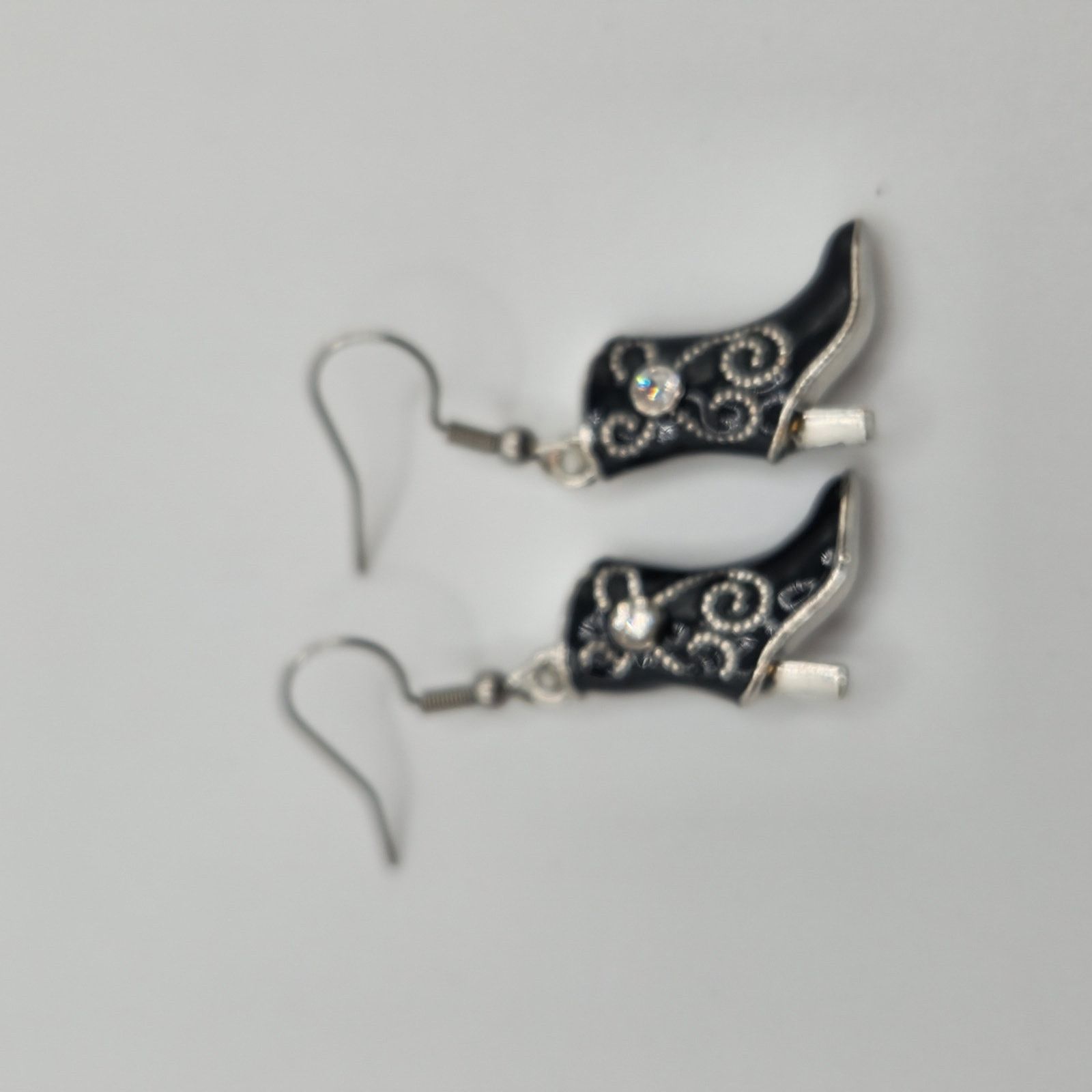 Other Handmade Black Silver Western Boot Dangle Earrings Size ONE SIZE - 3 Thumbnail