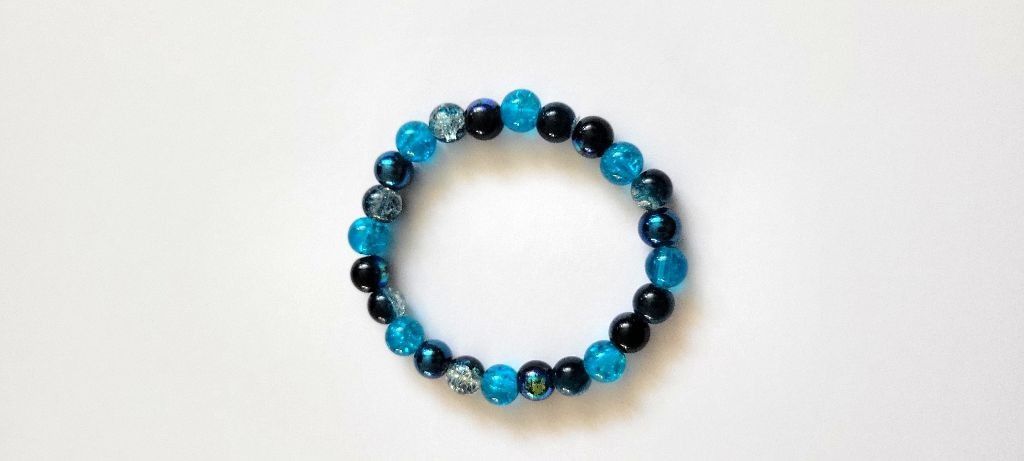 Handmade Aurora Borealis Blue 8mm Glass Beaded Stretch Bracelet 7" Size ONE SIZE - 1 Thumbnail