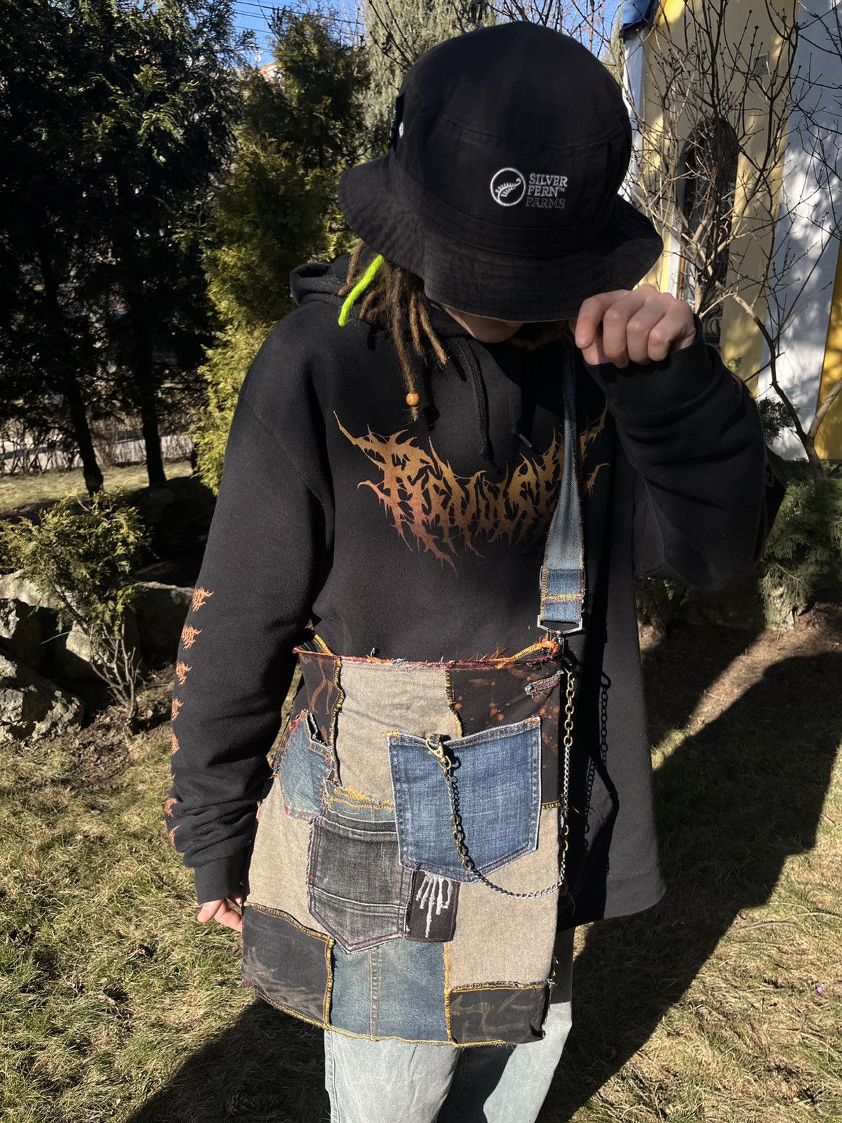 Handmade Custom 1-of-1 Metallica Patchwork Bag/Upcycled Denim & Suede Size ONE SIZE - 17 Thumbnail