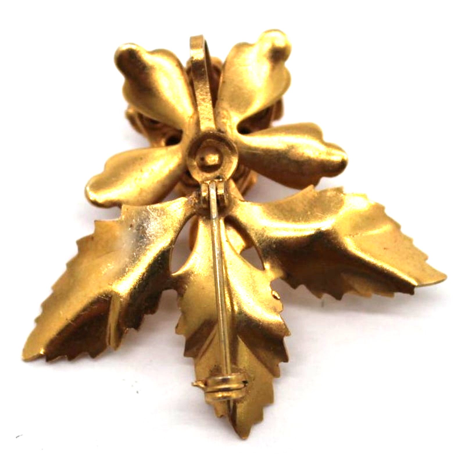 Other Vintage Rhinestone Flower Brooch Pin Gold Tone Leaves Size ONE SIZE - 2 Thumbnail