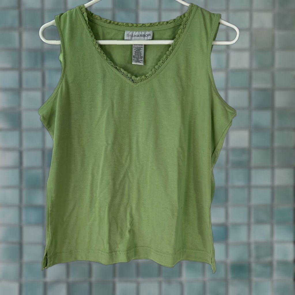 Vintage Sag Harbour Tank Womens Sleeveless V-Neck Stretch Casual Green Size M Shirt/Top Womens Sag Harbour Tank Green V-Neck Sleeveless Casual Medium Size M / US 6-8 / IT 42-44 - 1 Thumbnail