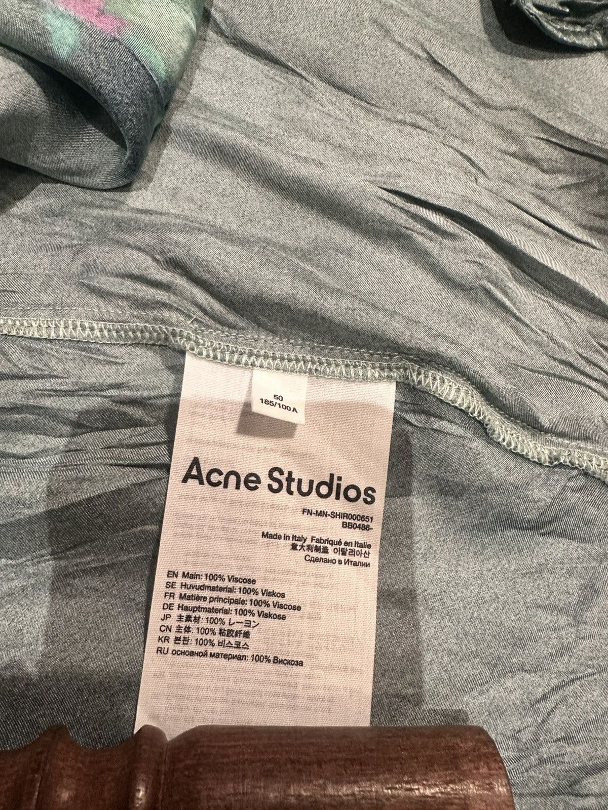 Acne Studios Acne Studios Silk/Viscose Butterfly Print Shirt Blue Green Size US M / EU 48-50 / 2 - 4 Thumbnail
