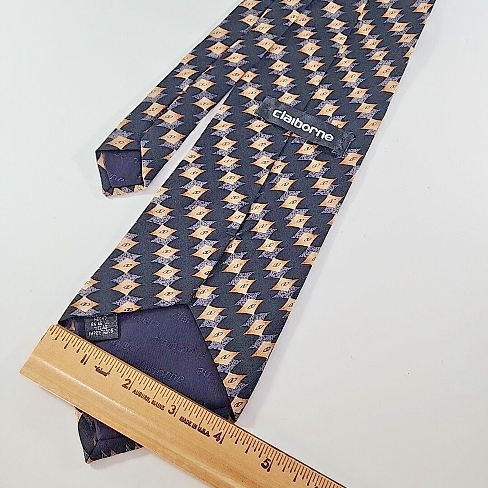 Liz Claiborne Claiborne Black-Beige-Grey Patterned Silk Necktie - Like New Size ONE SIZE - 2 Thumbnail