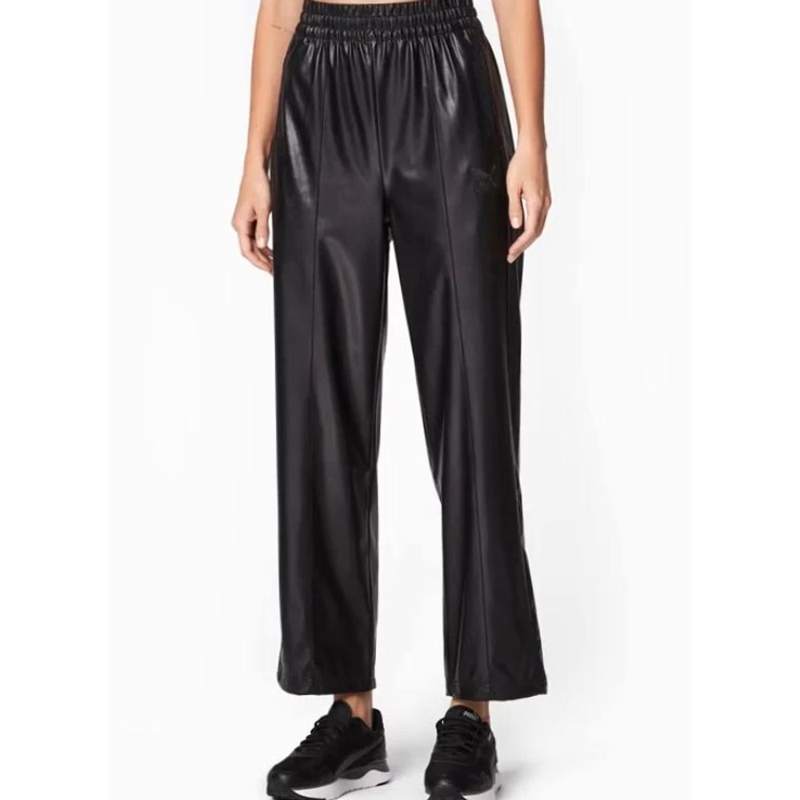 Puma PUMA Womens Trousers Black Large Faux Leather Straight Leg Elastic Waist Pockets 535692 Size 36" / US 14 / IT 50 - 2 Thumbnail