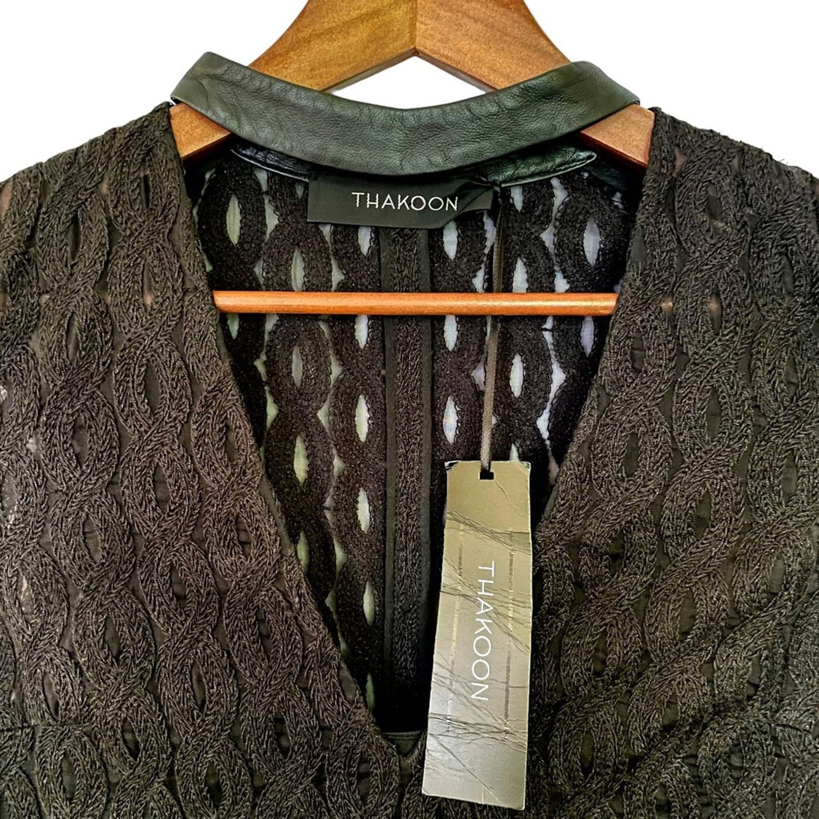 THAKOON NWT Thakoon Leather Collared Embroidered Cable Knit Dress Size S / US 4 / IT 40 - 3 Thumbnail