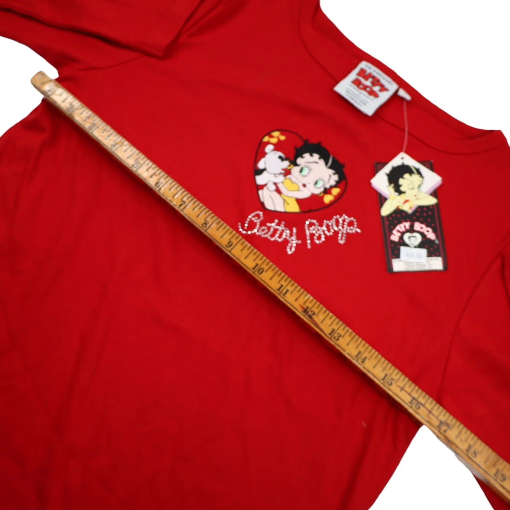 Vintage VINTAGE Betty Boop Womens Small T-Shirt Shirt Embroidered Dog Heart Rhinestone Red NWT 10/10 Size S / US 4 / IT 40 - 6 Thumbnail