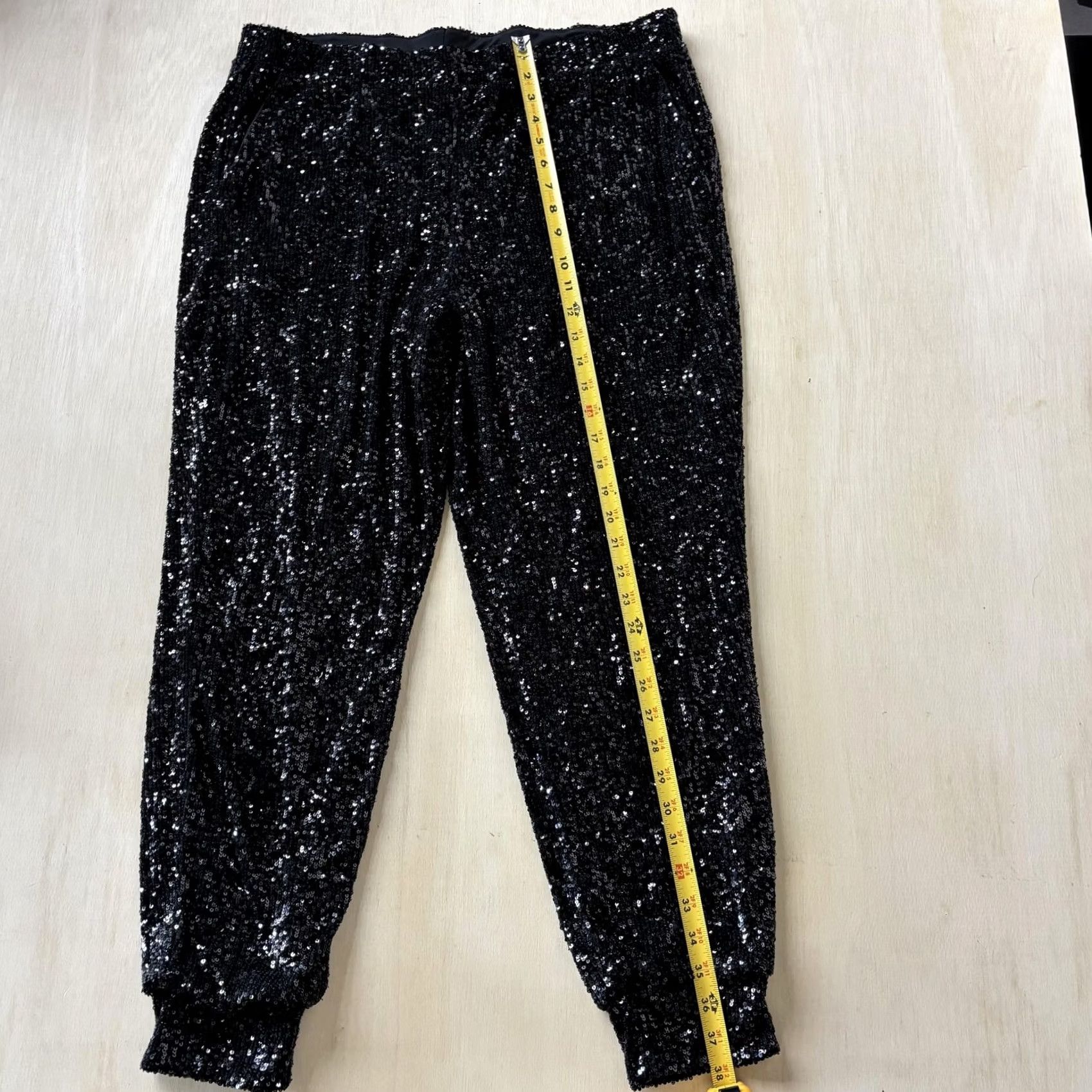 Vintage Cable & Gauge Pants Womens XL Black Sequin Jogger Elastic Waist Lined Party Pajama Size 40" / US 18 - 5 Thumbnail