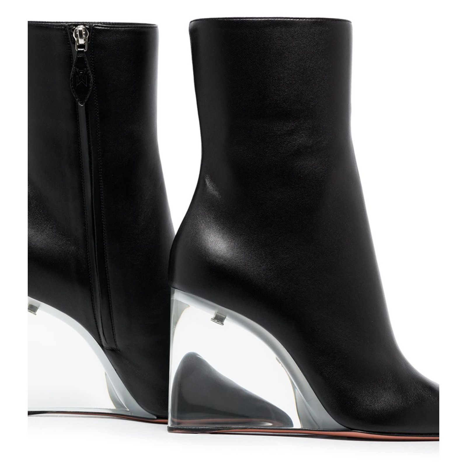 Amina Muaddi Amina Muaddi Pernille Half Glass Black Leather Clear Wedge Size US 8.5 / IT 38.5 - 4 Thumbnail