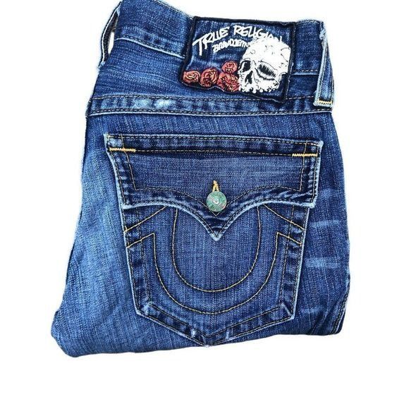 True Religion × Vintage Vintage True Religion Jeans Size 33 'Skull Tab' RICKY Blue Size US 33 - 7 Thumbnail
