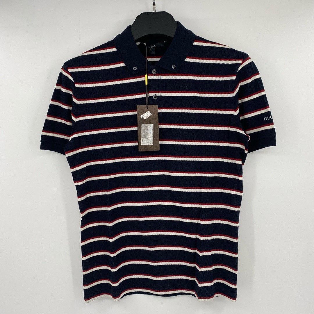 Gucci Gucci red and white striped sleeve letter short-sleeved POL Size US S / EU 44-46 / 1 - 1 Thumbnail
