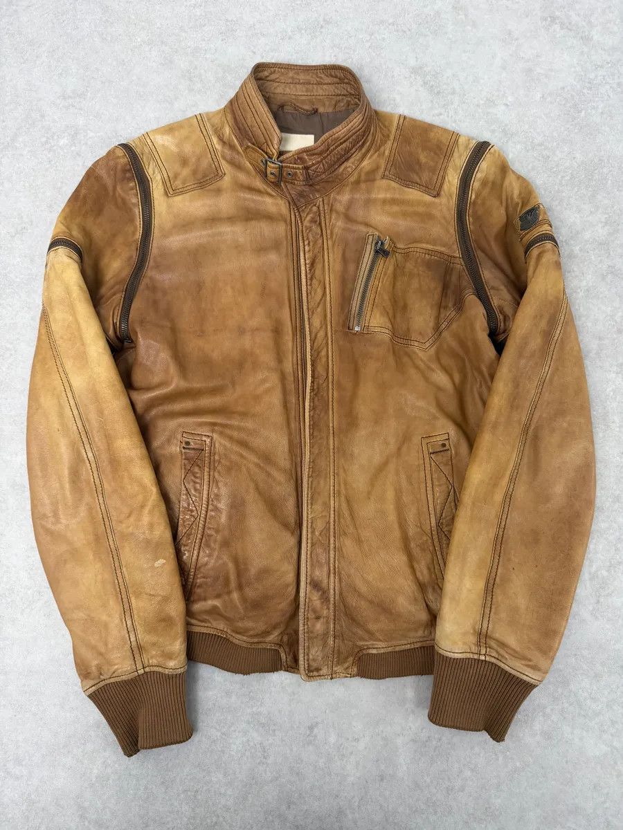 Diesel 2000s Diesel Sun Faded Brown Multi-Zip Leather Jacket Size US M / EU 48-50 / 2 - 1 Thumbnail