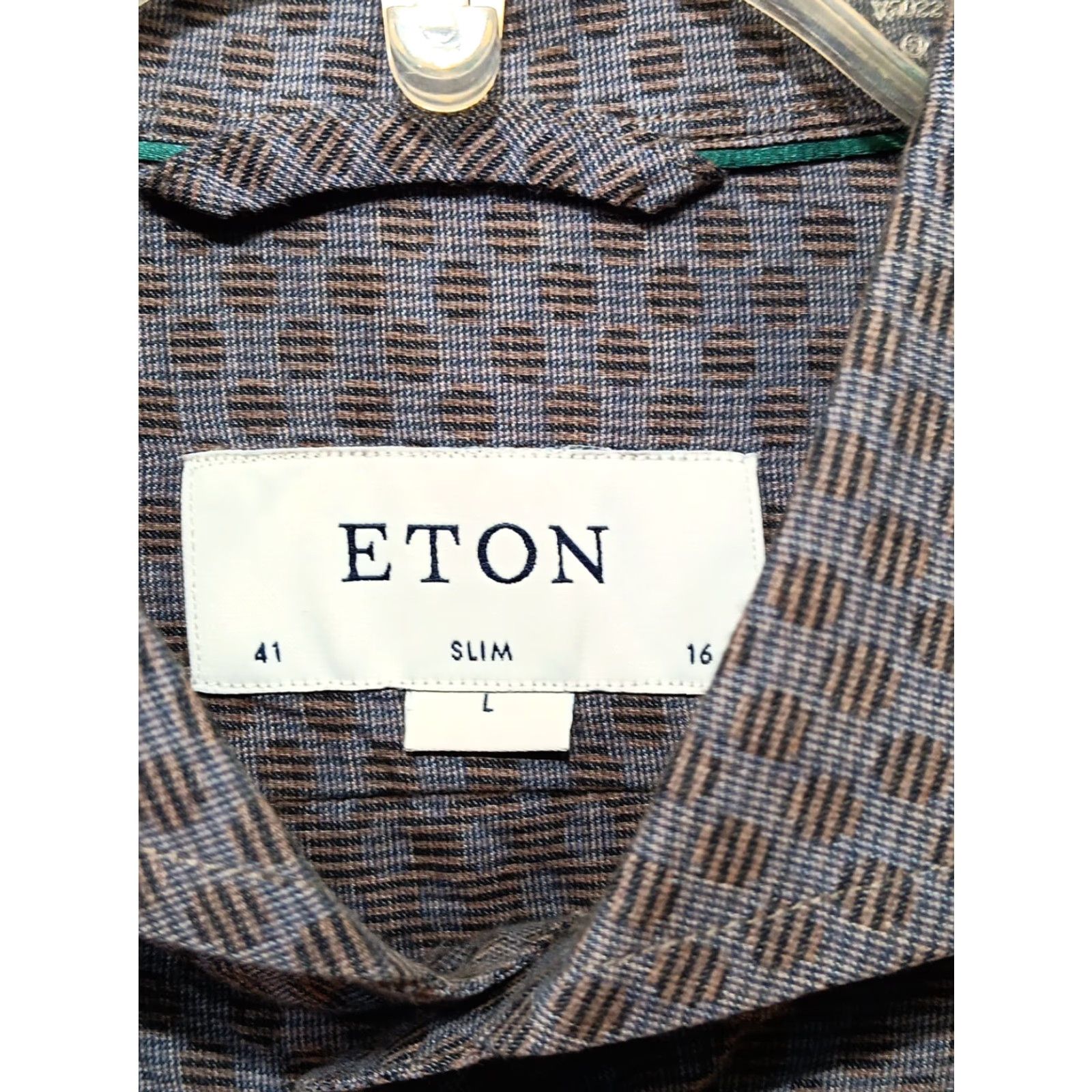 Eton Eton Shirt Mens 16/41 Slim Fit Dress 100% Cotton Blue-Gray Geometric Brown Dots Size 42R - 3 Thumbnail