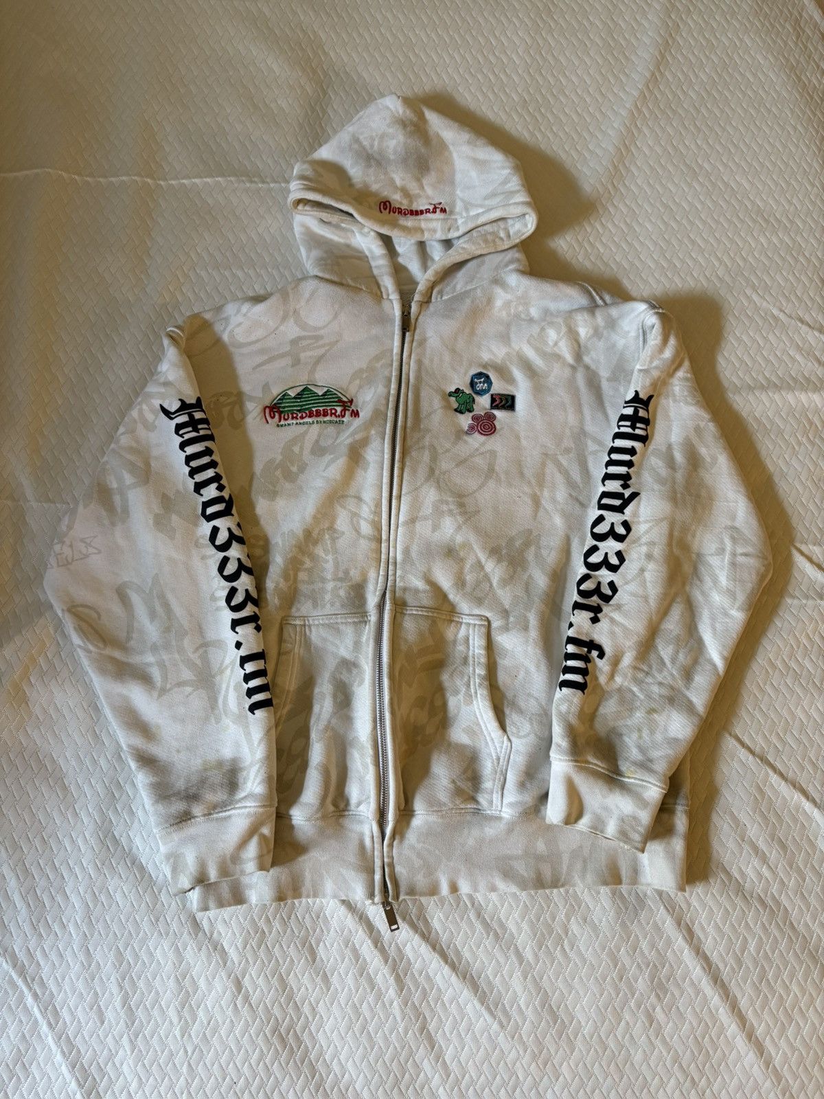 morimori murd333r.fm Murd333r.fm Chopper White Rhinestone Zip Up
