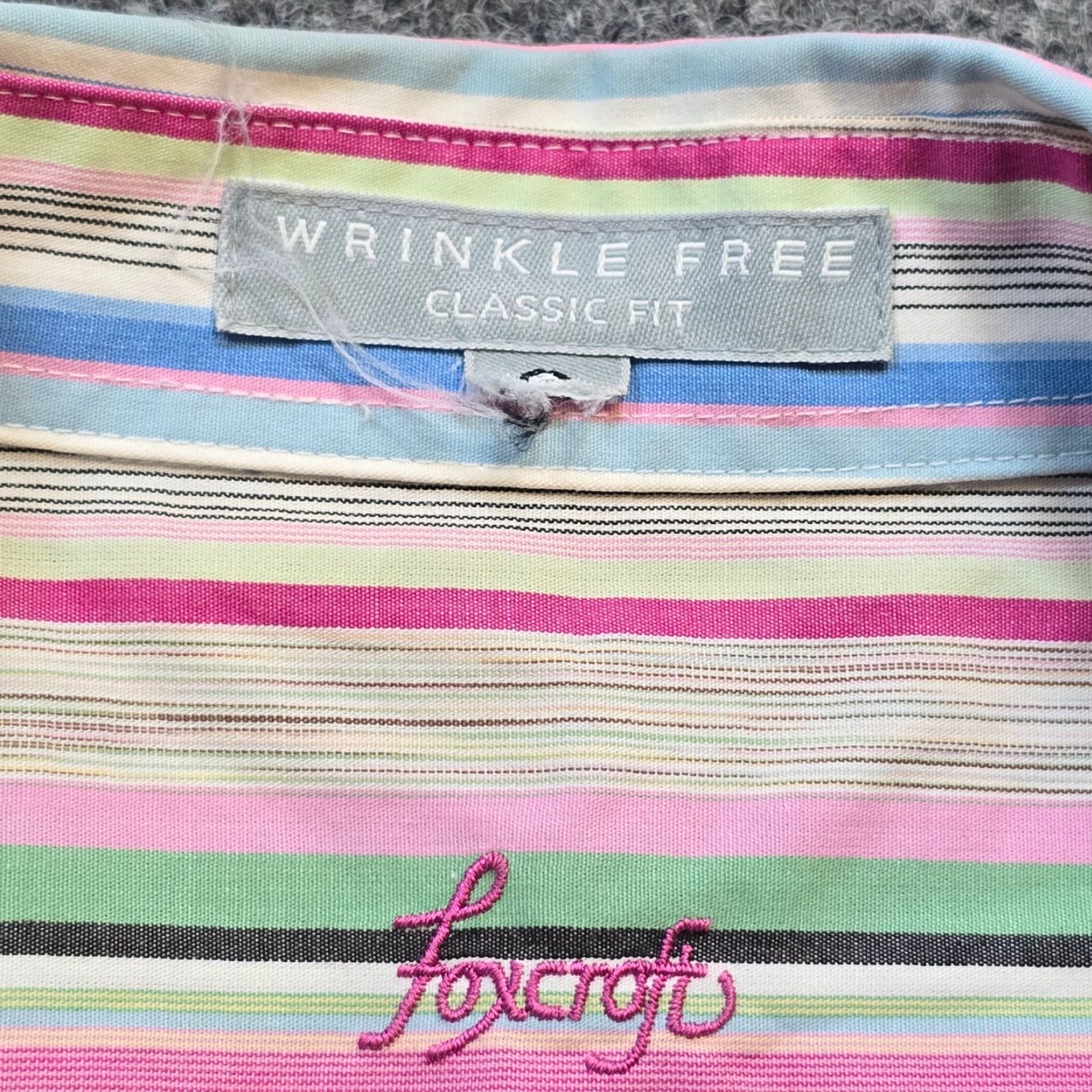 Vintage Foxcroft Womens Blouse Shirt 12 Pink Blue Striped No Iron Button Long Sleeve Casual Career Size XL / US 12-14 / IT 48-50 - 3 Thumbnail
