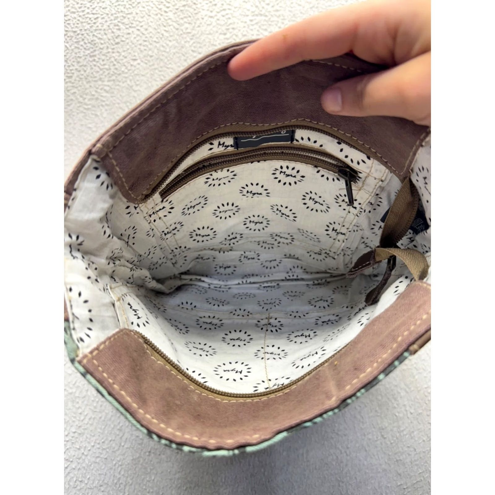 Vintage Myra Bag Shoulder Bag Women M Green Boho Mandala Canvas Leather Cowhide Accent Adjustable Strap Distressed 13x10x3 Vintage: No Size ONE SIZE - 5 Thumbnail