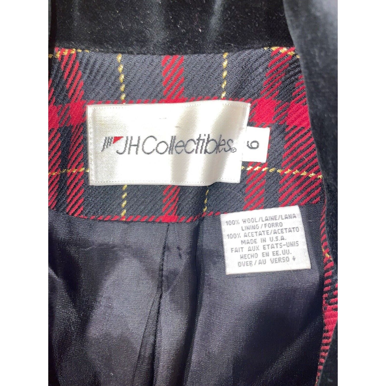 JH Collectibles VTG JH Collectibles Plaid Wool Blend Velvet Collar Button Size M / US 6-8 / IT 42-44 - 8 Thumbnail