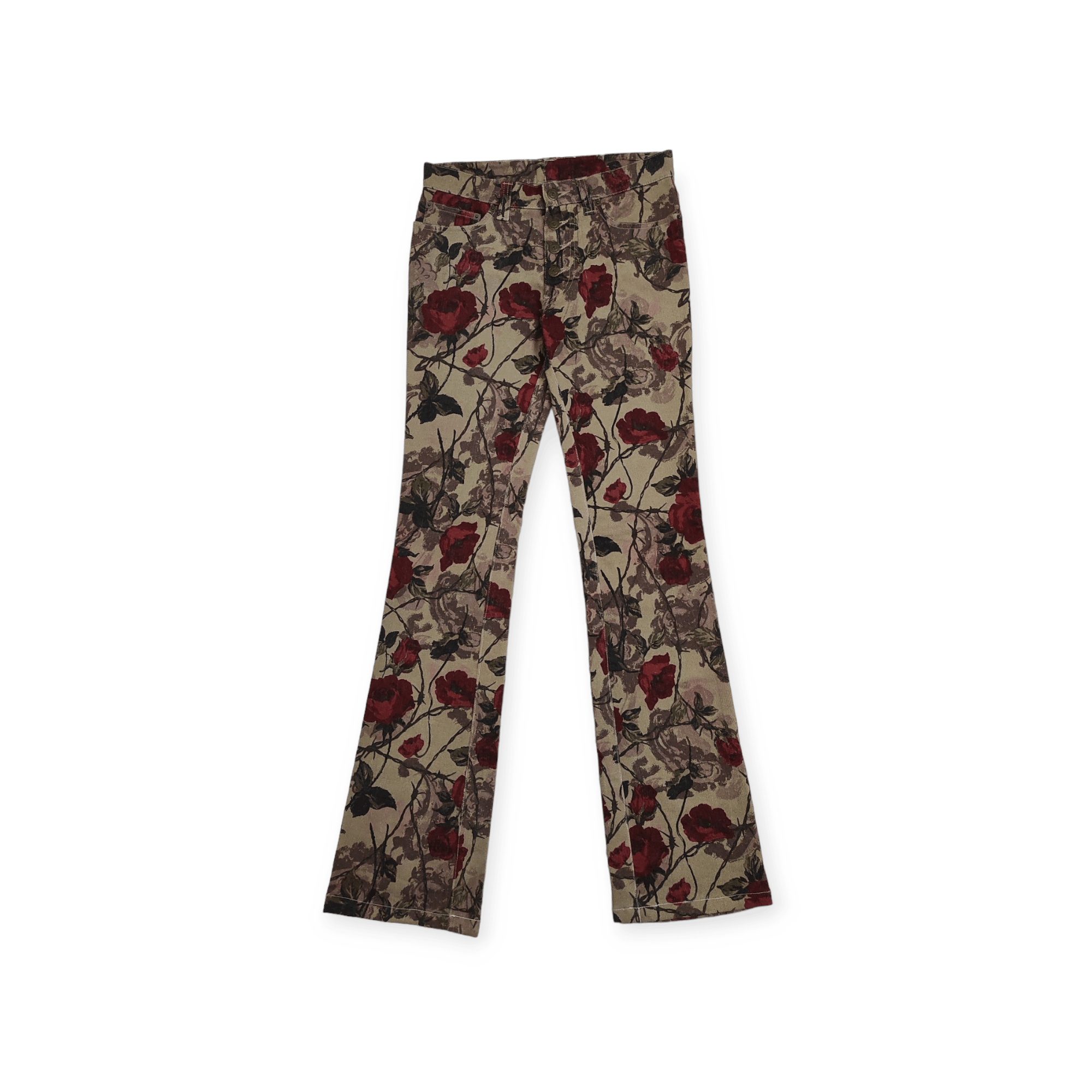 image of Avant Garde x Tornado Mart Aw2000 Tornado Mart Over Print Outside Button Bootcut Jeans (Size 29)
