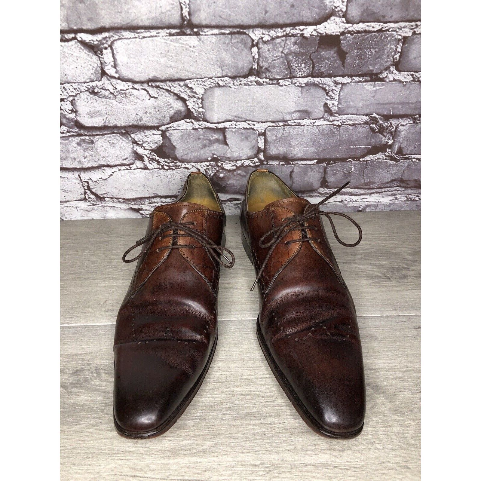 Magnanni Magnanni Neiman Marcus Burnished Brown Leather Wingtip Dress Size US 10 / EU 43 - 19 Thumbnail