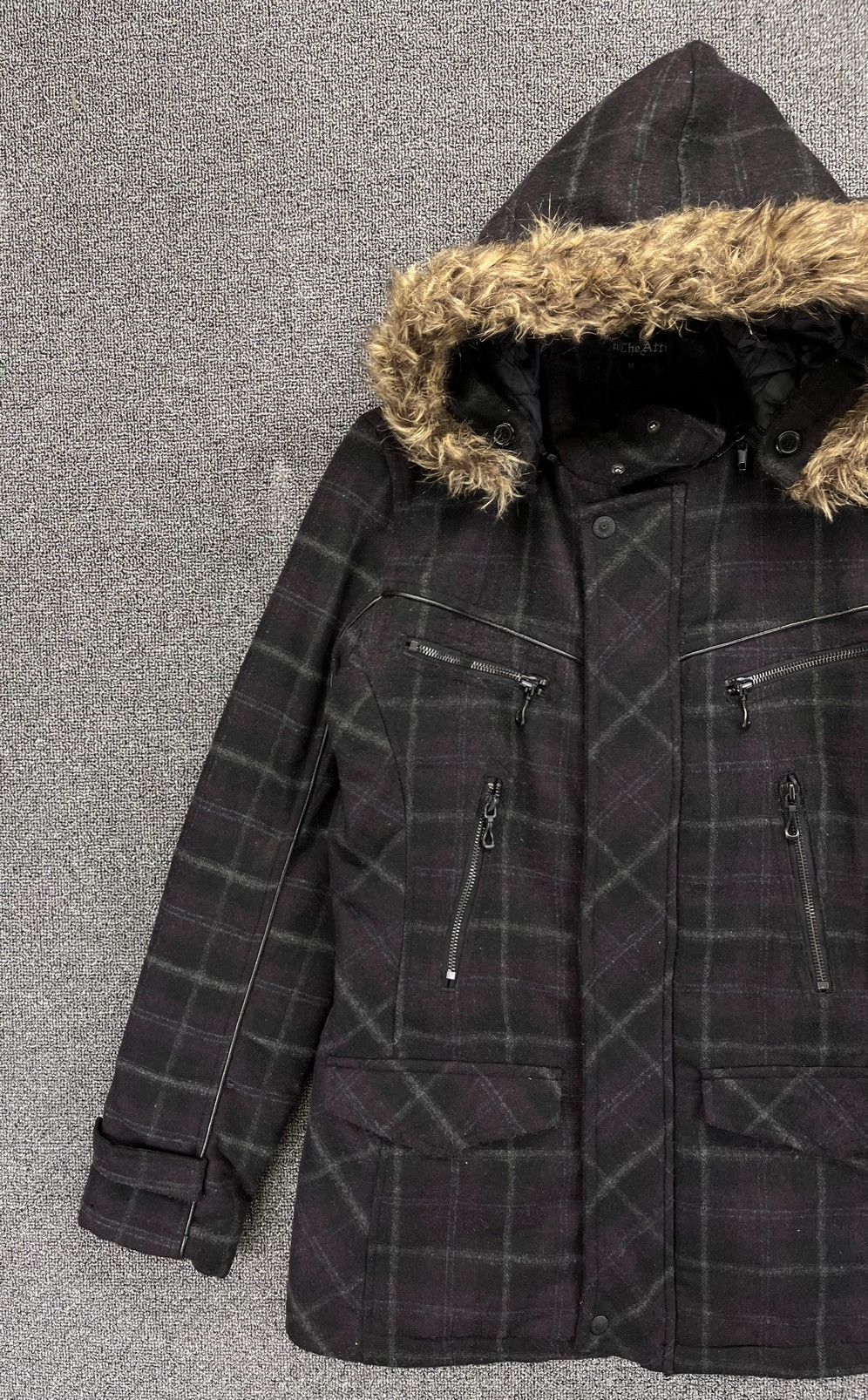 In The Attic Vintage In The Attic Fur Hoodie Shadow Plaid Wool Jacket Size M / US 6-8 / IT 42-44 - 3 Thumbnail