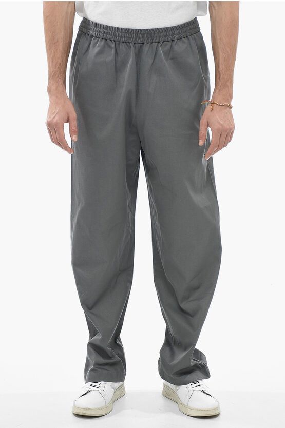 image of Acne Studios Cotton Regular Fit Pants With Elastic Waistband in Grey, Men's (Size 33)