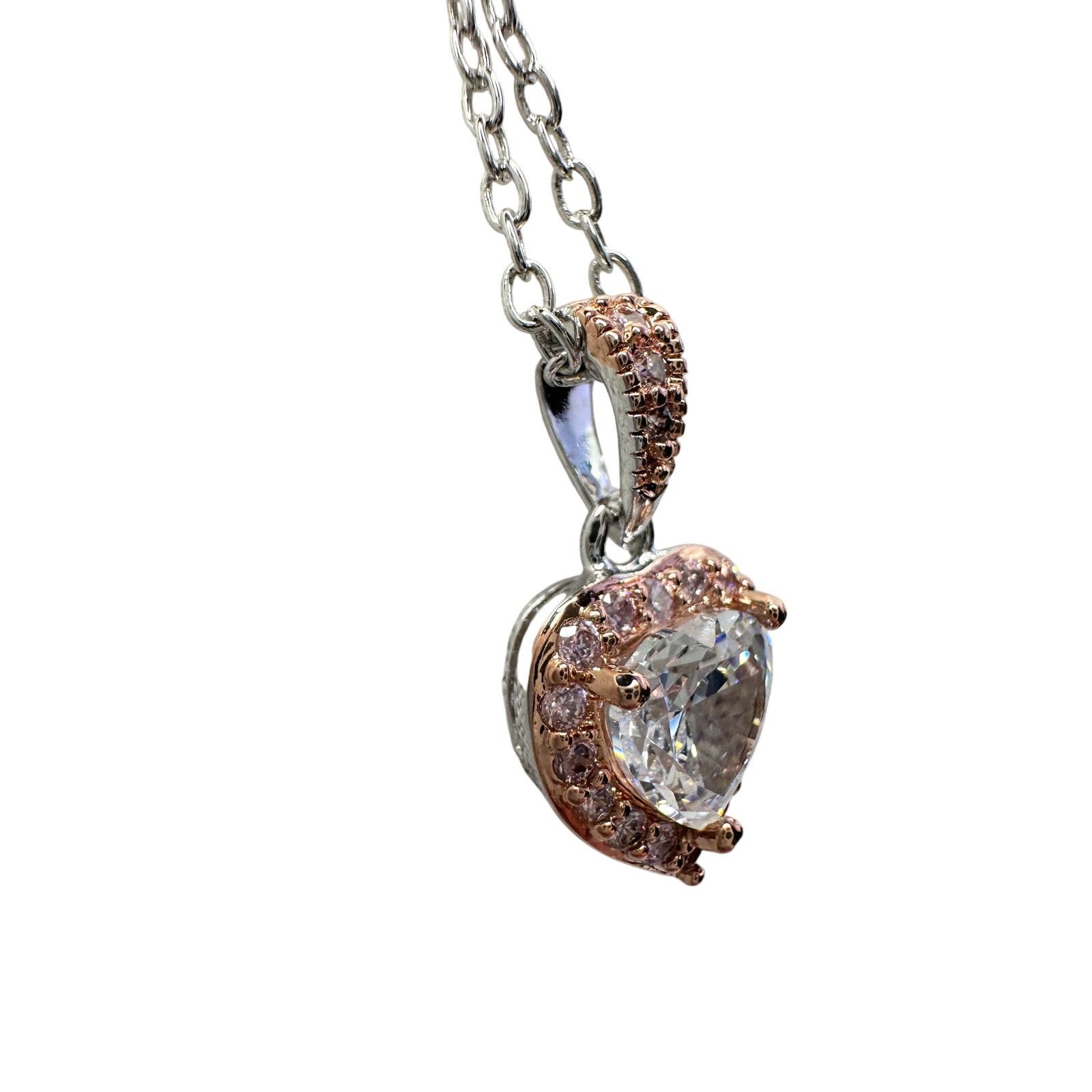 Other Pretty Rhodium Plated Pink Topaz and Zirconia Heart Necklace Size ONE SIZE - 4 Thumbnail