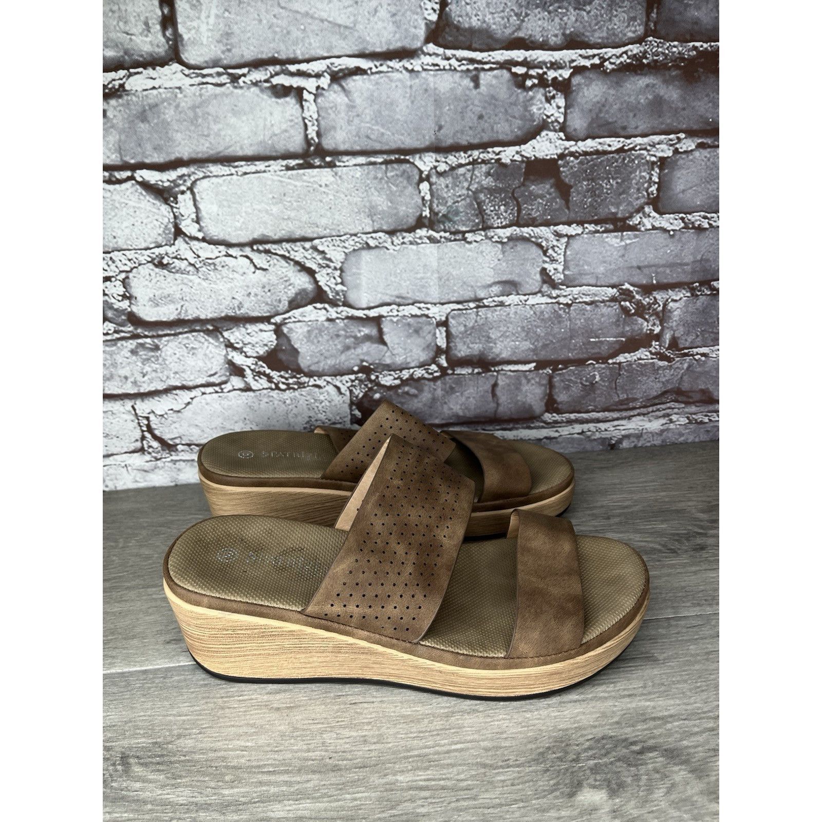 Patrizia Pepe Patrizia Brown Leather Perforated Slip On Wedge Sandals Wome Size US 10.5 / IT 40.5 - 6 Thumbnail
