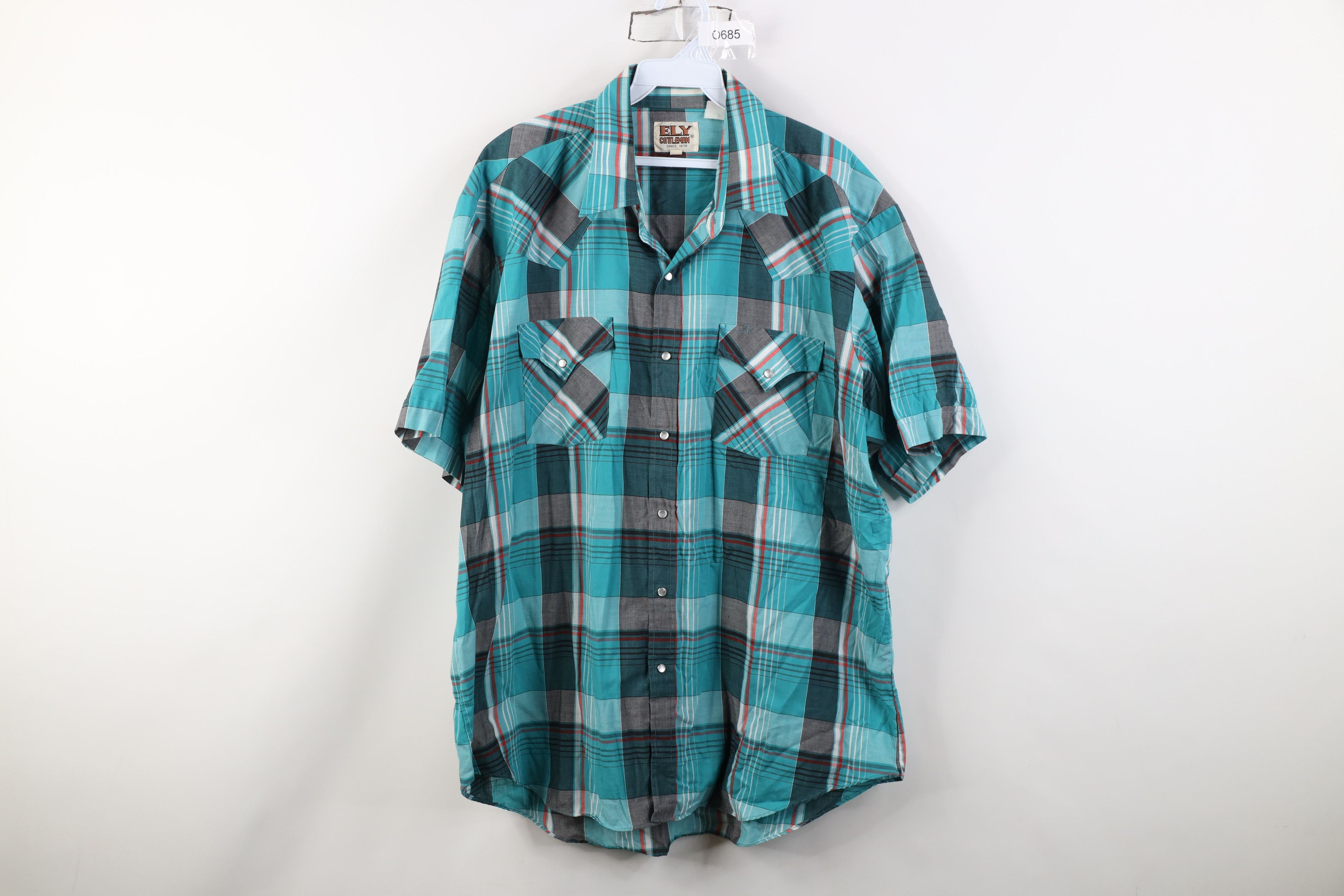 Vintage Vintage 90s Rockabilly Snap Button Short Sleeve Shirt Plaid Size US XL / EU 56 / 4 - 1 Thumbnail