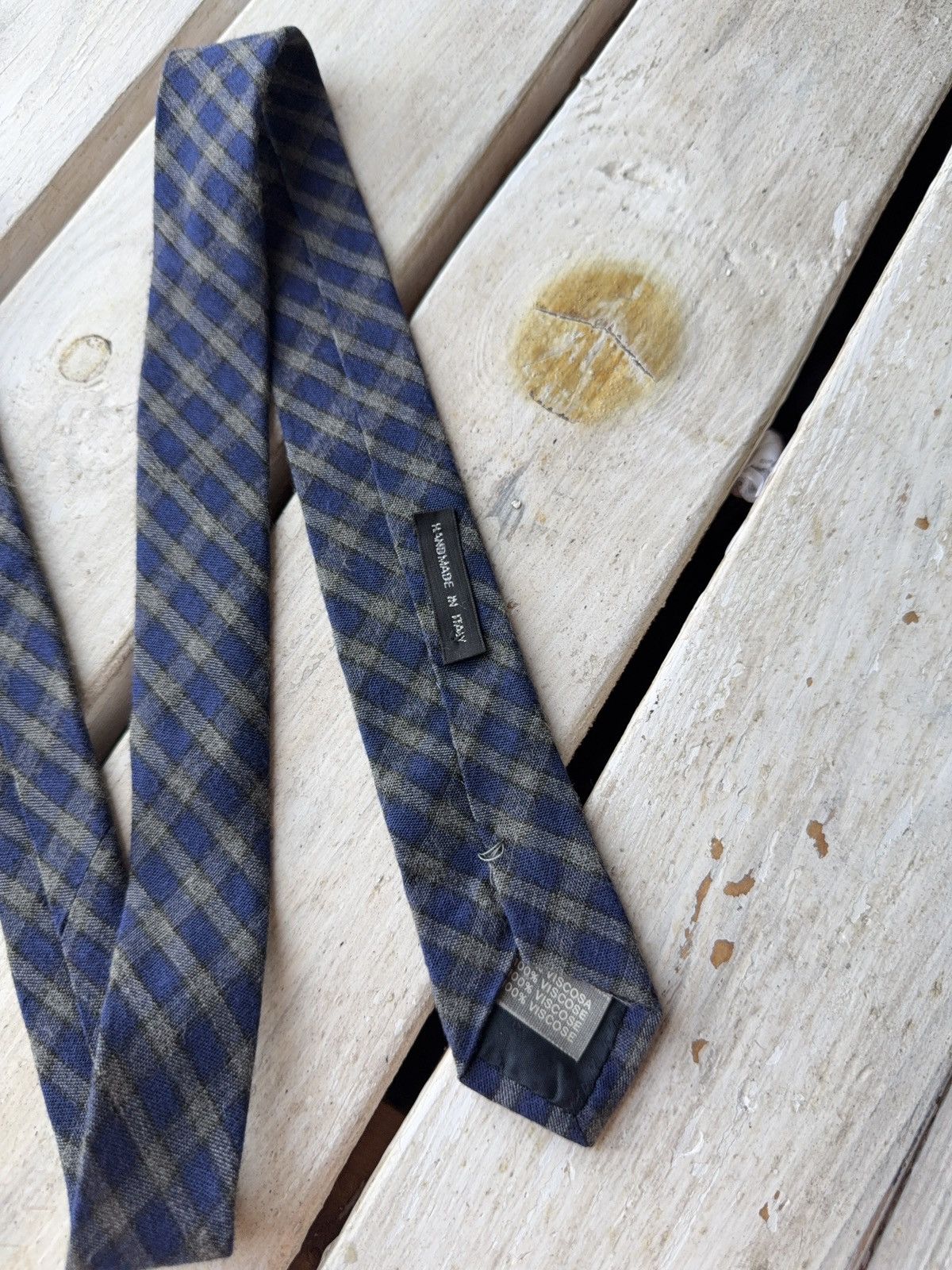 Designer × Giorgio Armani × Vintage Giorgio Armani Viscose Plaid Tie Blue Gray Check Made Italy Size ONE SIZE - 4 Thumbnail