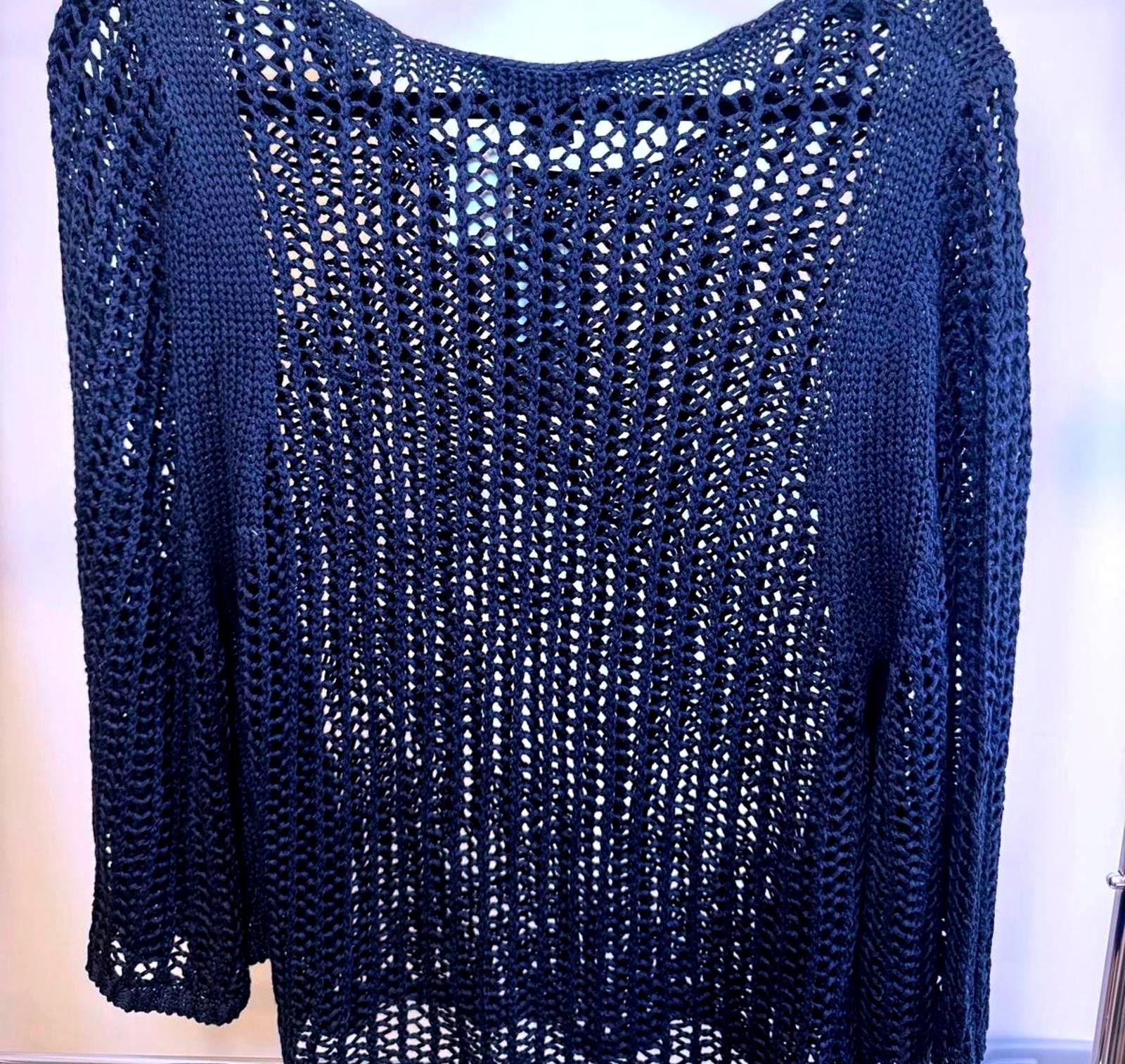 Designer Karen Kane Navy Knit Sweater - ST Tropez Style Size L / US 10 / IT 46 - 2 Thumbnail