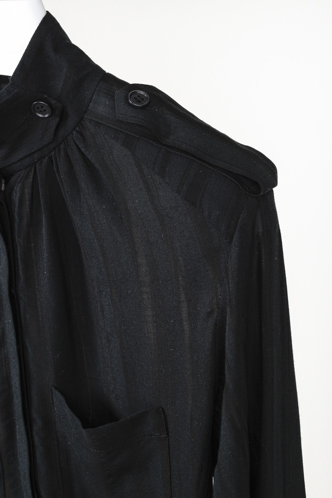 SMYTHE Smythe Black Striped Stand-Collar Buttoned-Henley Blouse Size XS / US 0-2 / IT 36-38 - 4 Thumbnail