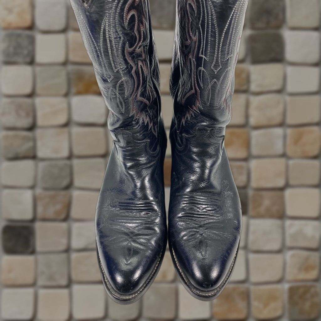 Justin Boots VINTAGE Justin Boots Men Black Leather Western Western Boot EE Wide 8.5 Cowboy Style Leather Outsole United States Mens Size US 9 / EU 42 - 1 Thumbnail