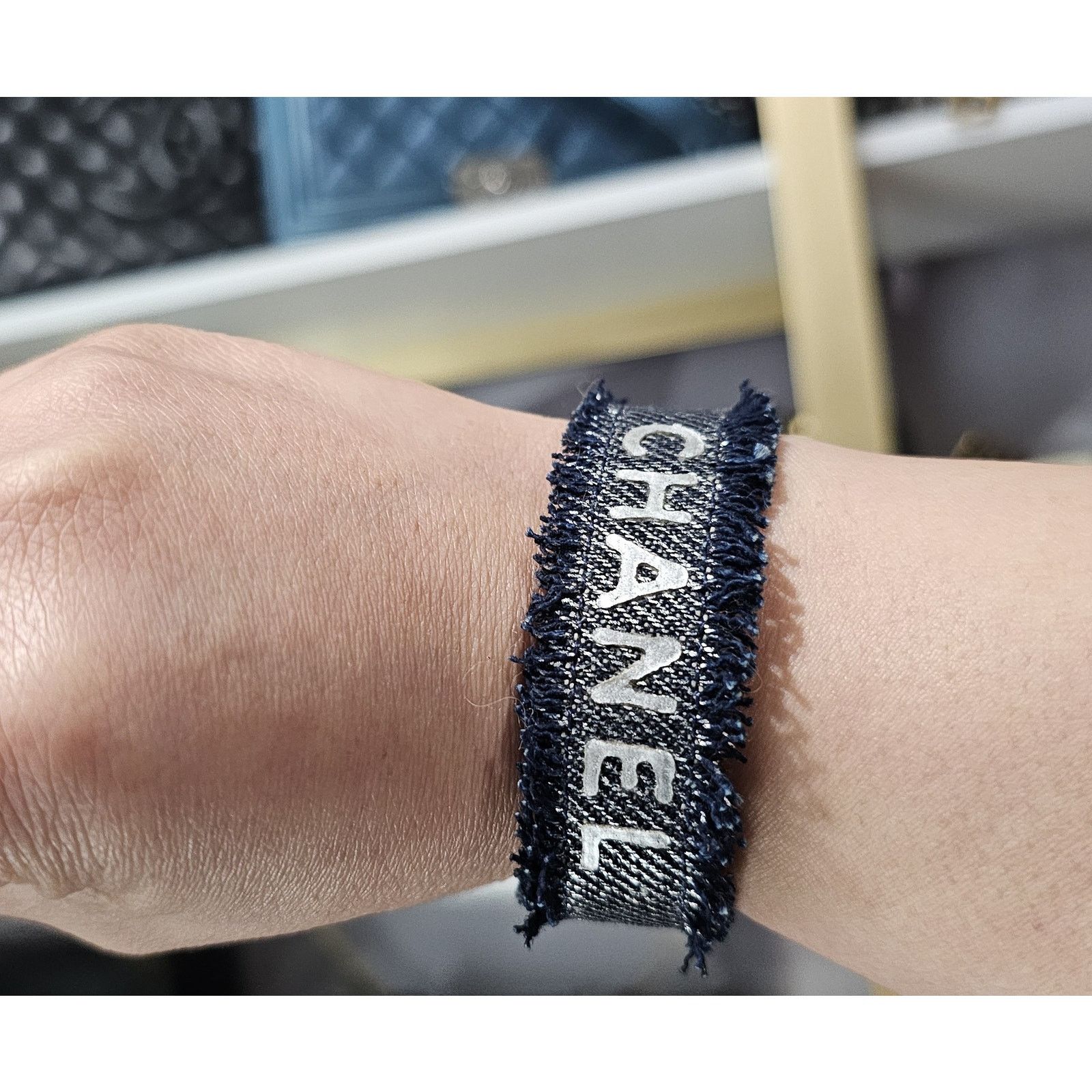 Chanel Vintage CHANEL Logo Letter Denim Bangle Bracelet Navy/Silver Size ONE SIZE - 3 Thumbnail