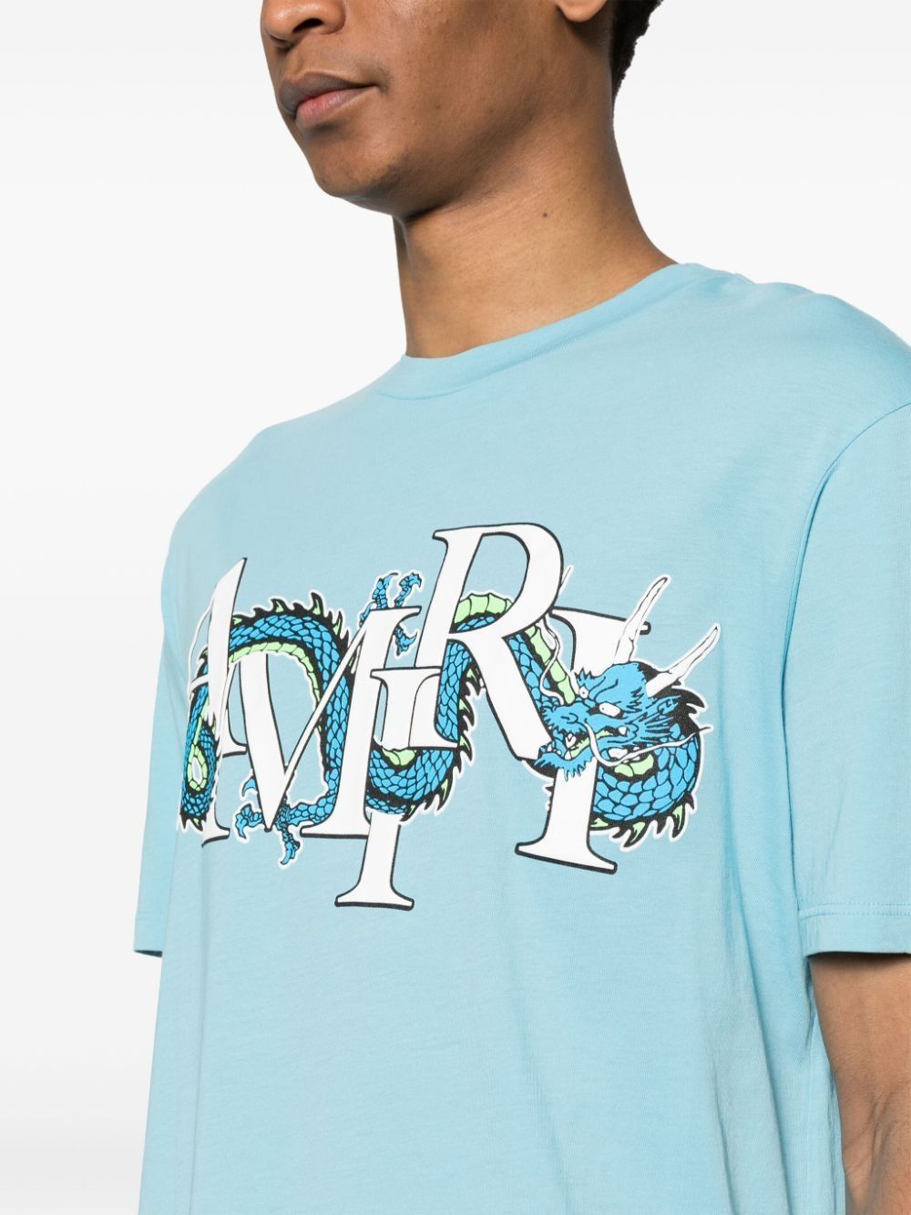 Amiri oc11z0225 Dragon Logo Sleeve T-Shirt in Light Blue Size US XL / EU 56 / 4 - 5 Thumbnail