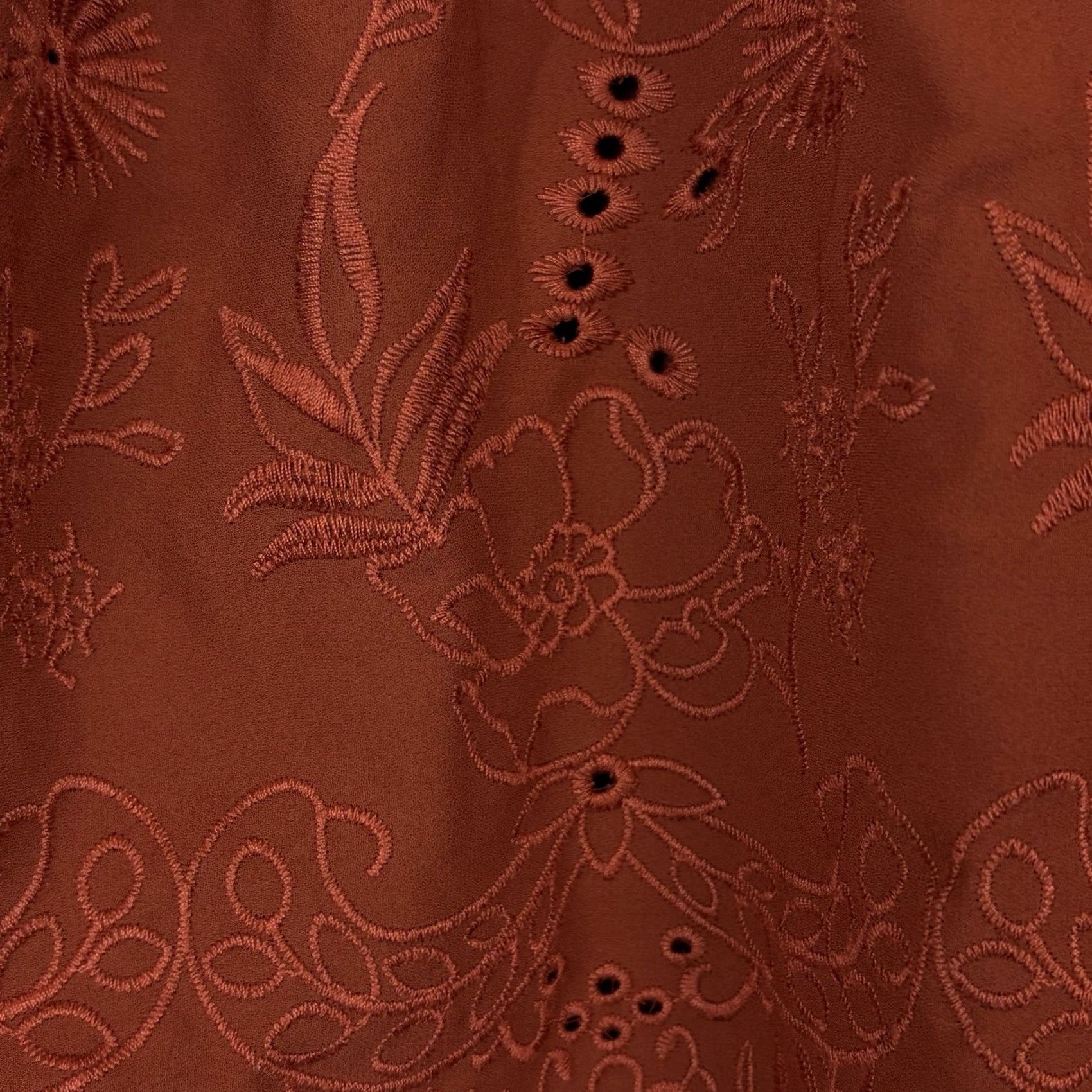 Loft LOFT Embroidered Mini Skirt Womens M Orange Elastic Waist Scalloped Hem Short Bohemian Flower Retro Pattern Size 32" / US 10 / IT 46 - 6 Thumbnail