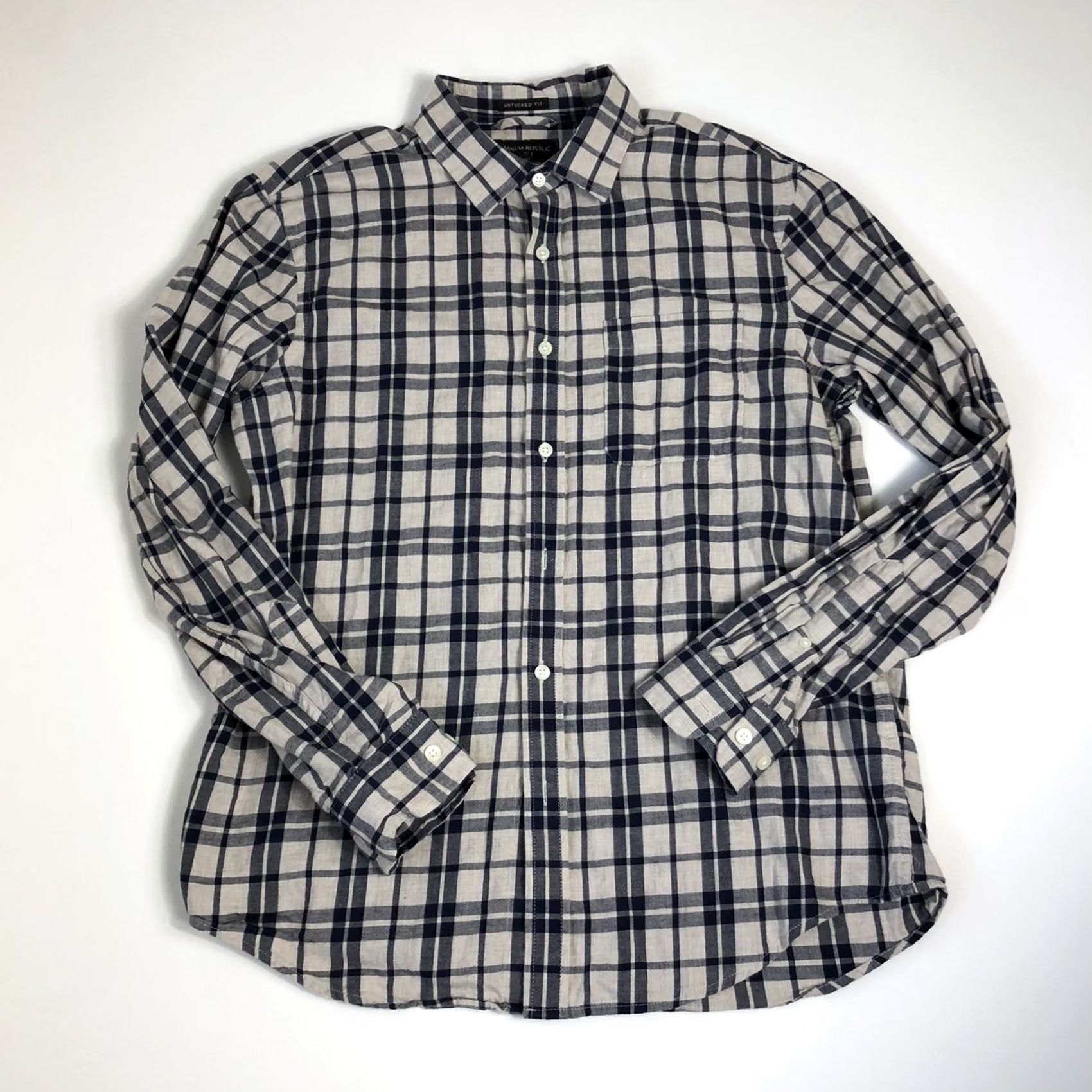 Banana Republic Banana Republic Shirt Mens L Gray Plaid Flannel Long Sleeve Button-Up Casual Cotton Regular H92 Size US L / EU 52-54 / 3 - 2 Thumbnail