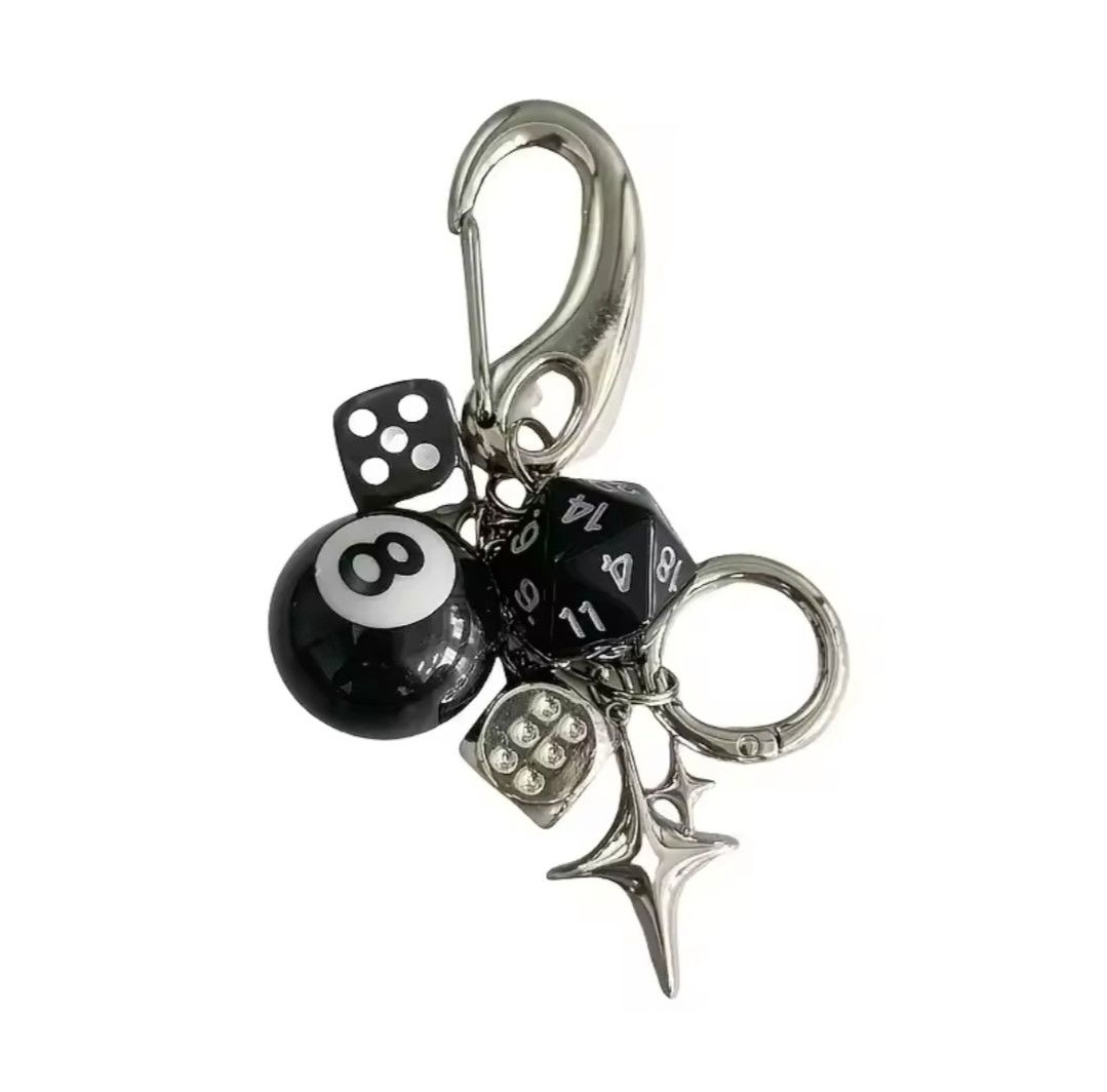 Jewelry Keychain Star Dice Black Eight Ball Pendant Size ONE SIZE - 4 Thumbnail