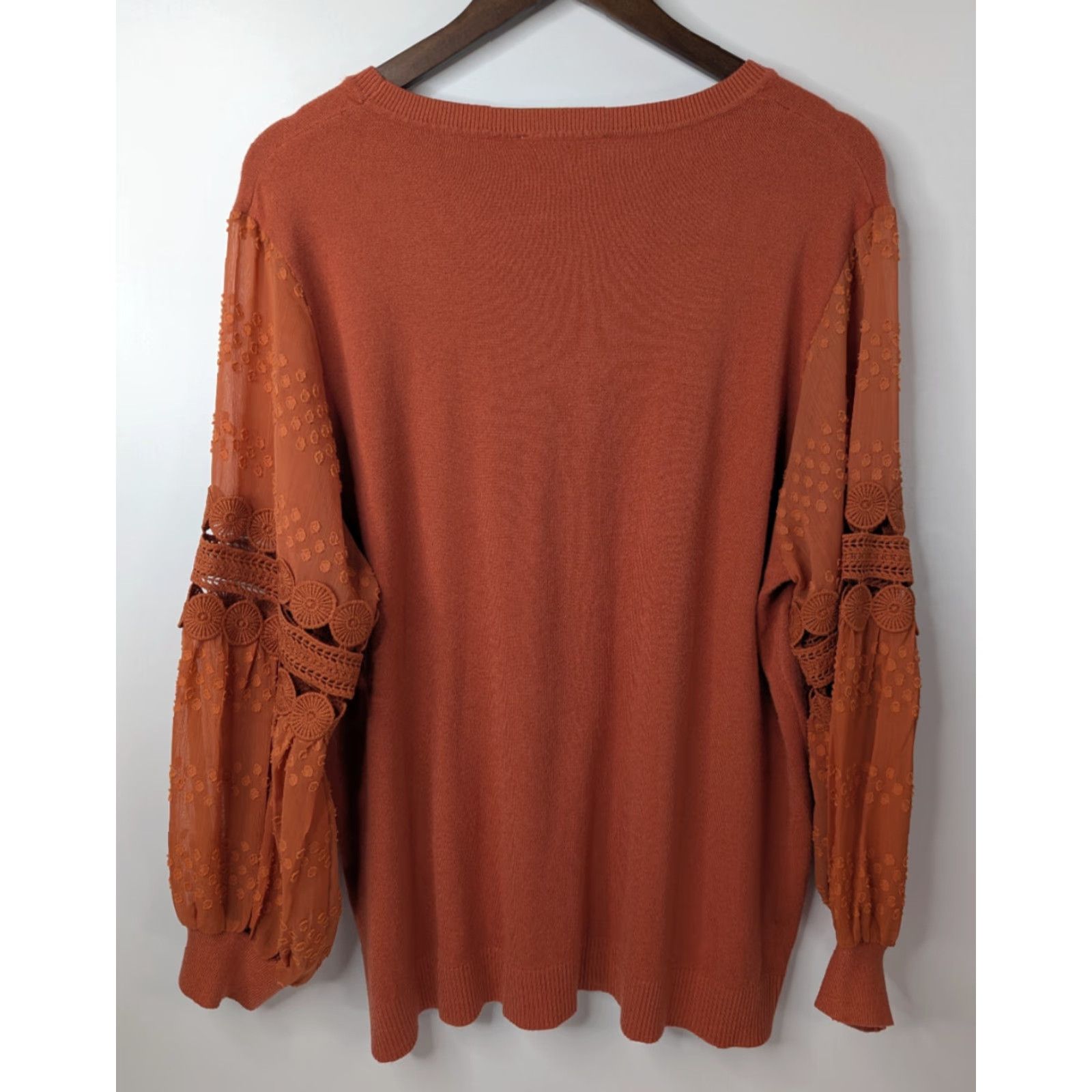 Vintage Sioni Sweater Women 2X Lace Bubble Sleeve Jumper Orange Lace Crochet Coquette Knit Pullover Crew Neck Blouson Sleeve Casual Fashion Size XXL / US 16-18 / IT 52-54 - 3 Thumbnail