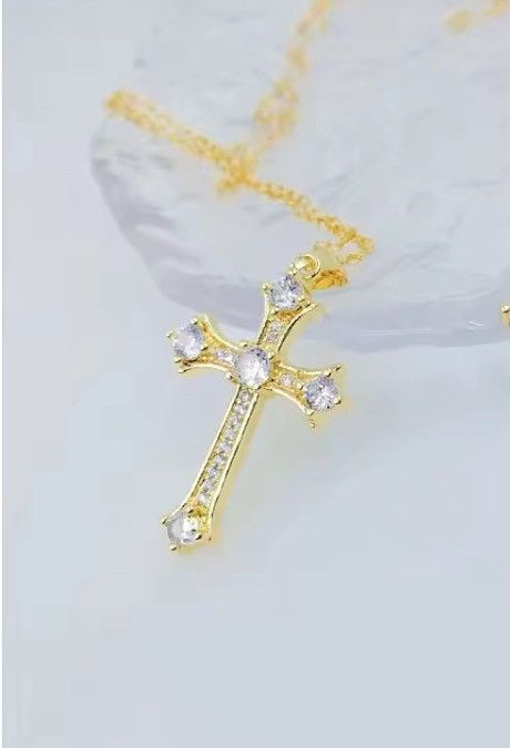 Jewelry Colorful Gold Cross Pendant Necklace | Vibrant Gems Size ONE SIZE - 3 Thumbnail