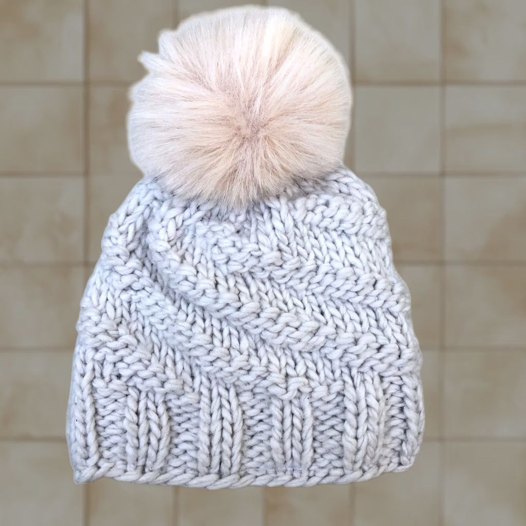 Free People VINTAGE FREE PEOPLE Pom Beanie Hat Women's One Size Wool Blend Cap Beige Fleece Lined Size ONE SIZE - 1 Thumbnail