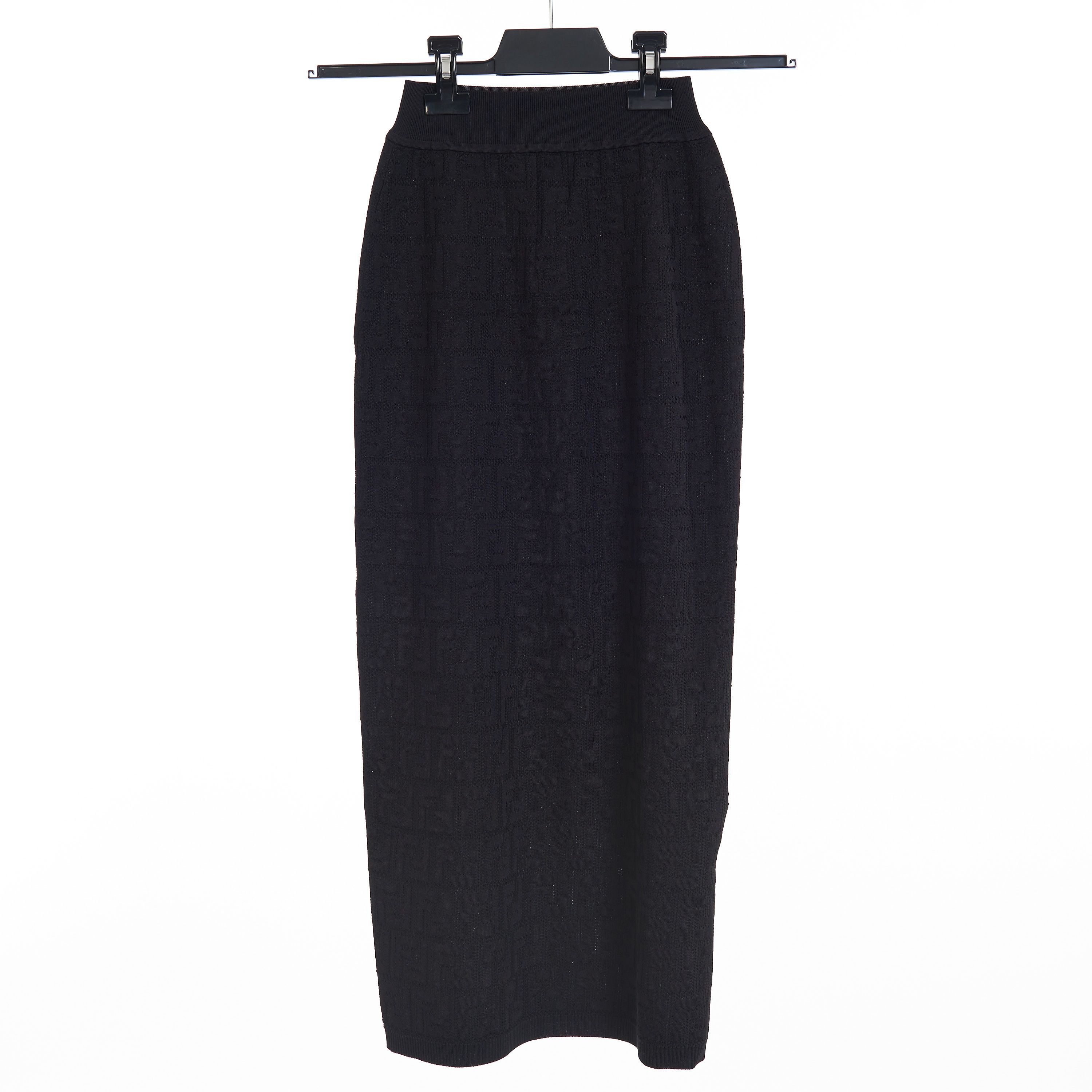 Fendi Black Midi Skirt With FF Motif Inlay Size XS / US 0-2 / IT 36-38 - 2 Thumbnail