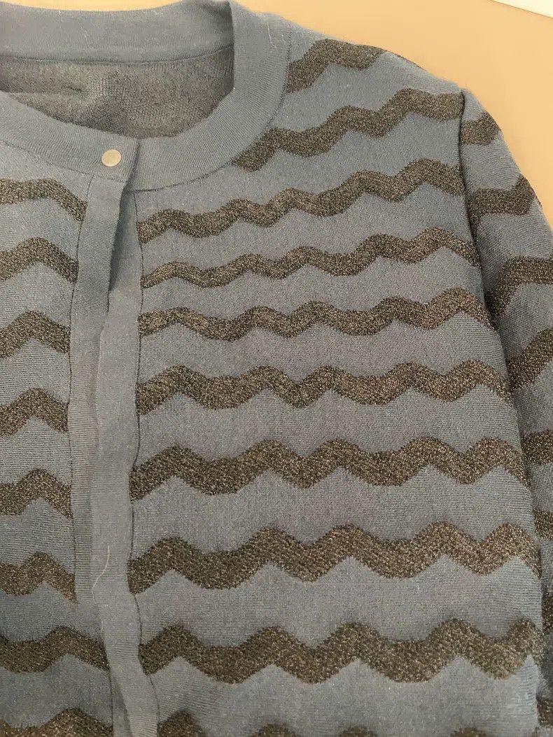 Alaia Alaia Navy Blue and Black Striped Nylon Wool Cardigan Size S / US 4 / IT 40 - 5 Thumbnail