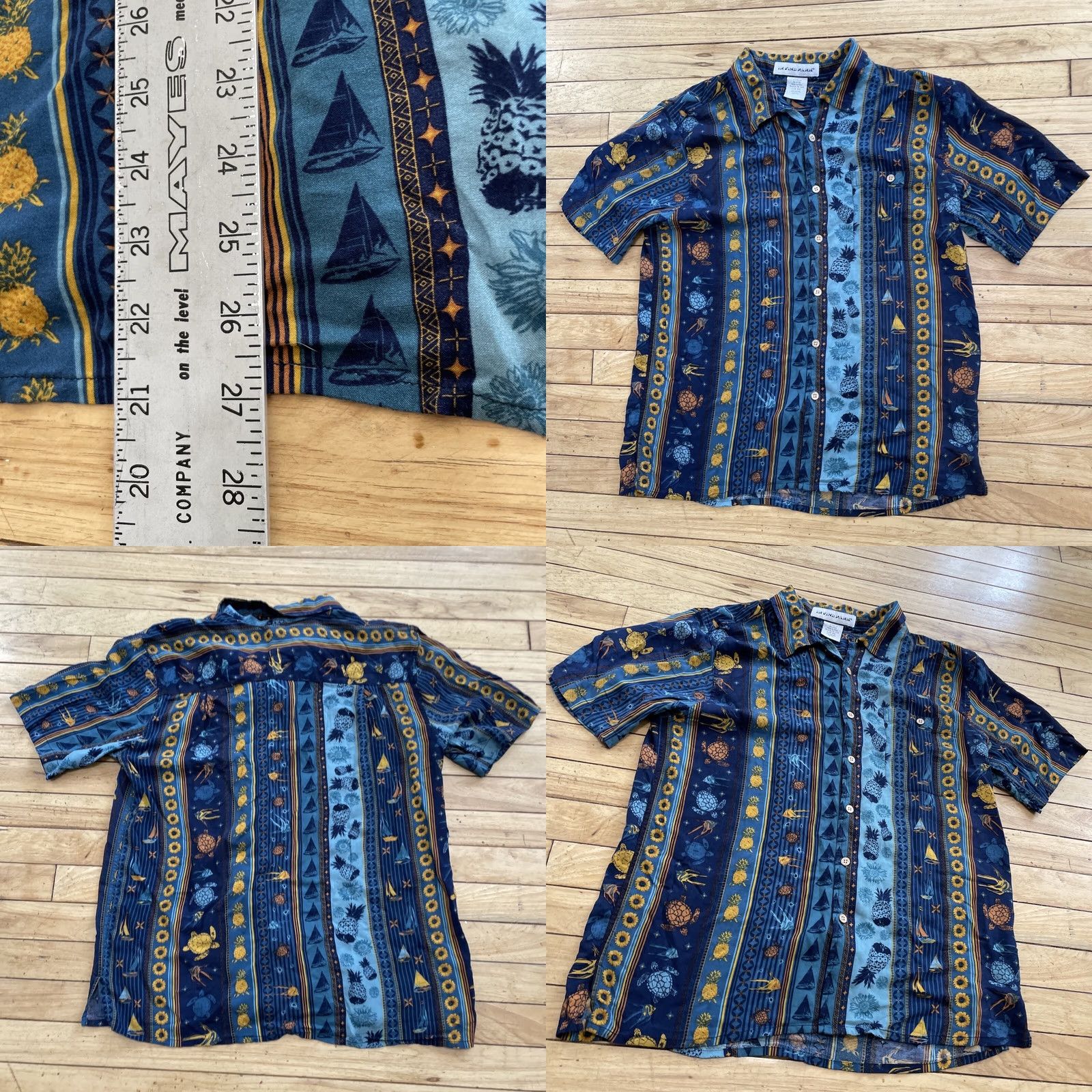 Vintage Irvine Park Button Shirt Men L Stripe Blue Sunflowers Pineapple Turtle Sail Boats Beach Hawaiian Size US L / EU 52-54 / 3 - 9 Thumbnail