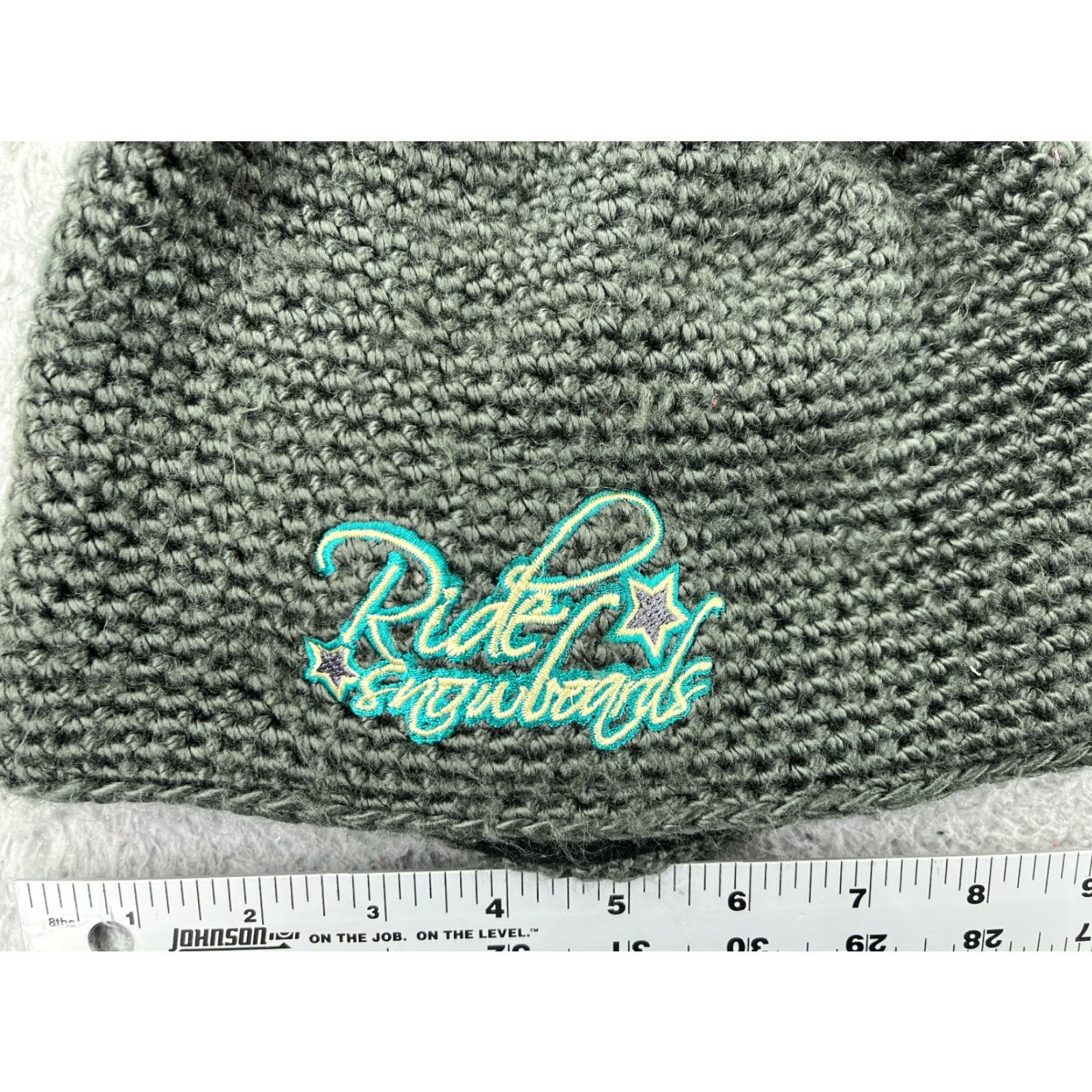 Vintage Ride Snowboards Beanie Toque Gray Pom Knit Embroidered Acrylic Poly Lined Pom Unisex Adults One Size Knit Hat Mens Womens Size ONE SIZE - 2 Thumbnail