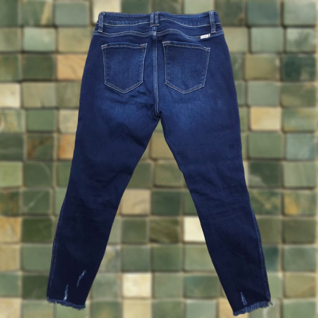 Vintage KanCan Skinny Jeans Womens 27 High Rise Button Fly Dark Wash Denim 5-Pocket Distressed Stretch Blue USA Theme American Vintage: No Women's Jeans Size 27" / US 4 / IT 40 - 1 Thumbnail