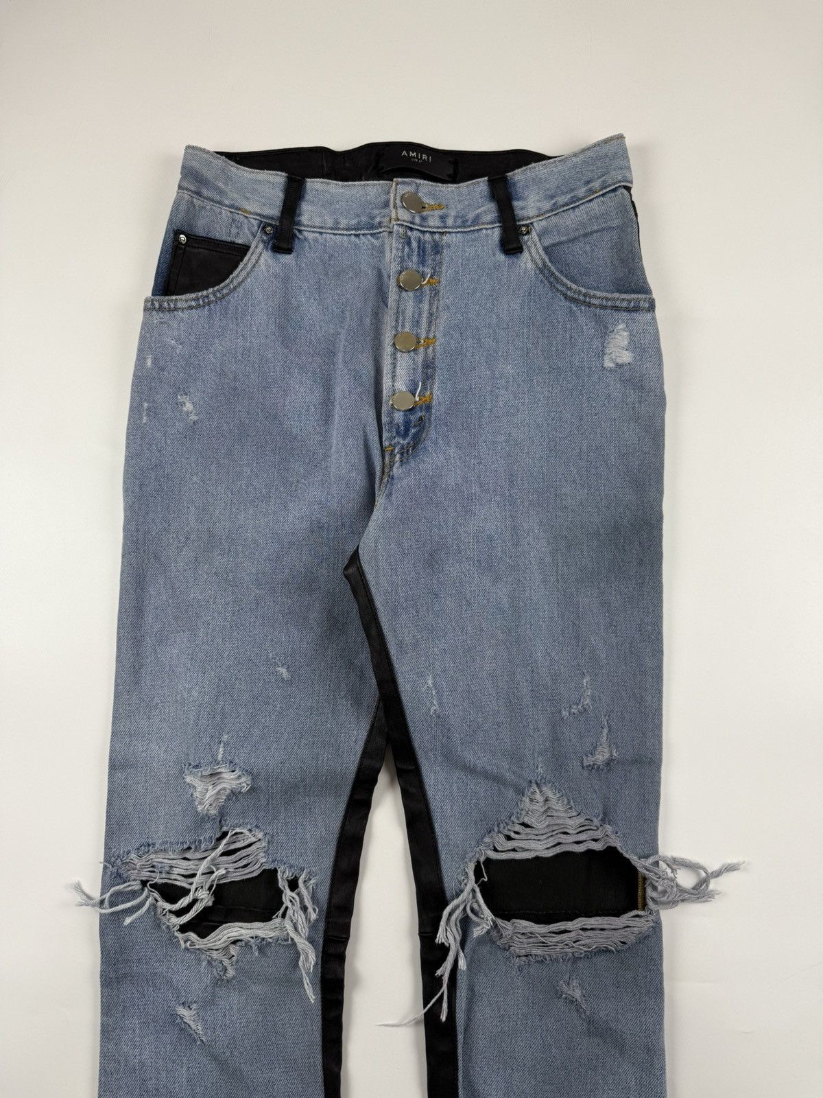 Amiri Amiri Leather & Denim Cropped Flare Jeans Size US 27 - 7 Thumbnail
