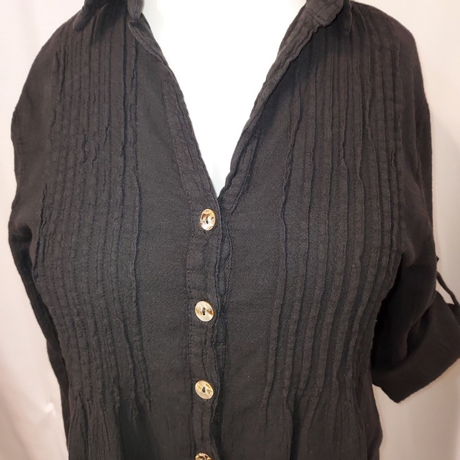 Other Vintage Dunes Black Shell Shirt Button Up Blouse Top Size L / US 10 / IT 46 - 5 Thumbnail